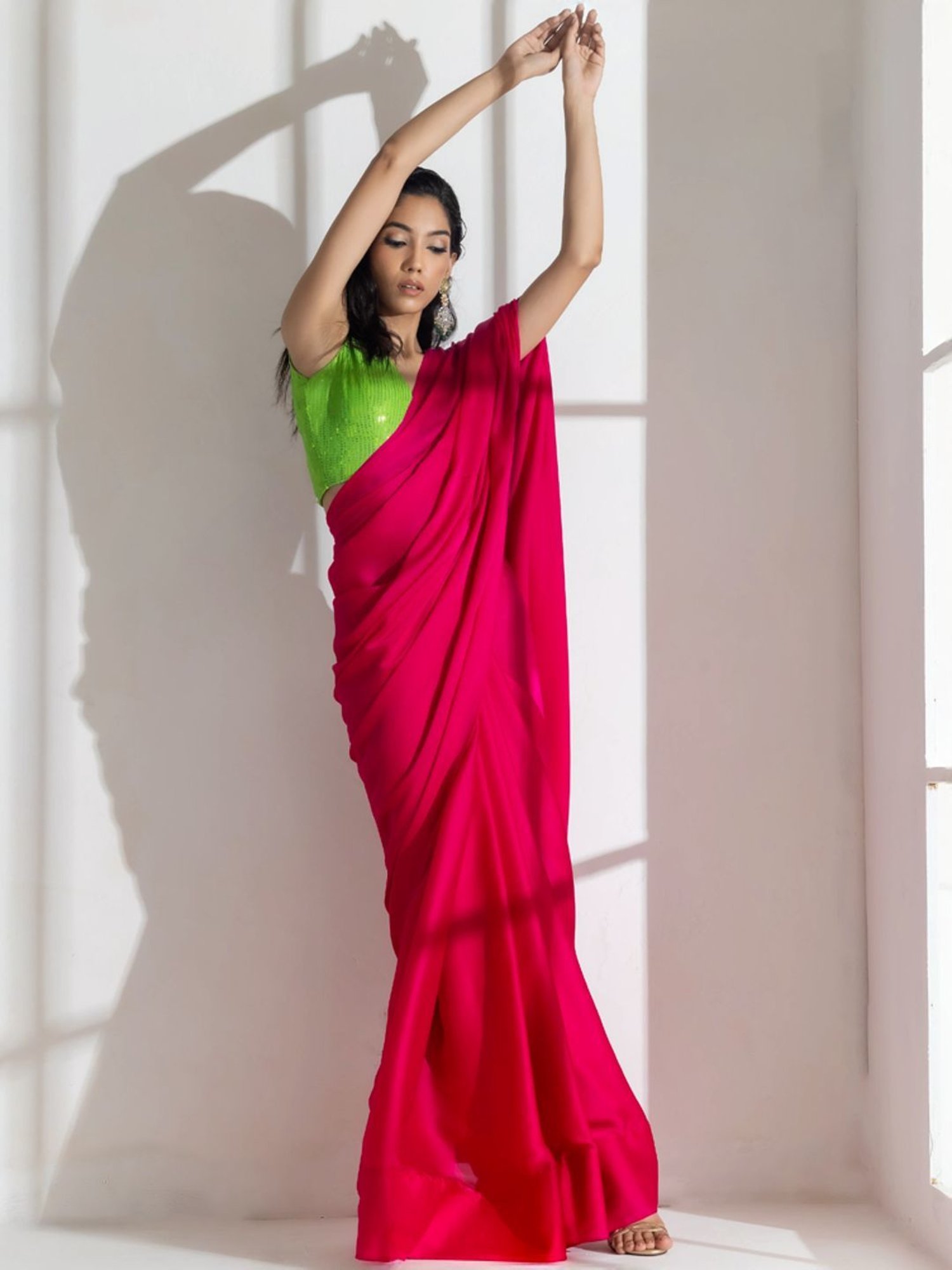 Unnati Silks Red Silk Printed Saree With Unstitched Blouse