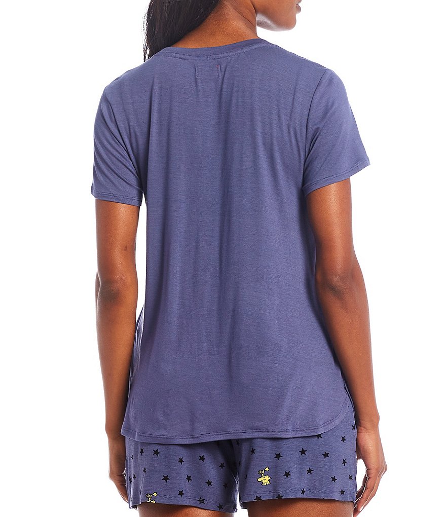 Peanuts Snoopy Appliqued Solid Round Neck Jersey Knit Coordinating Sleep Tee