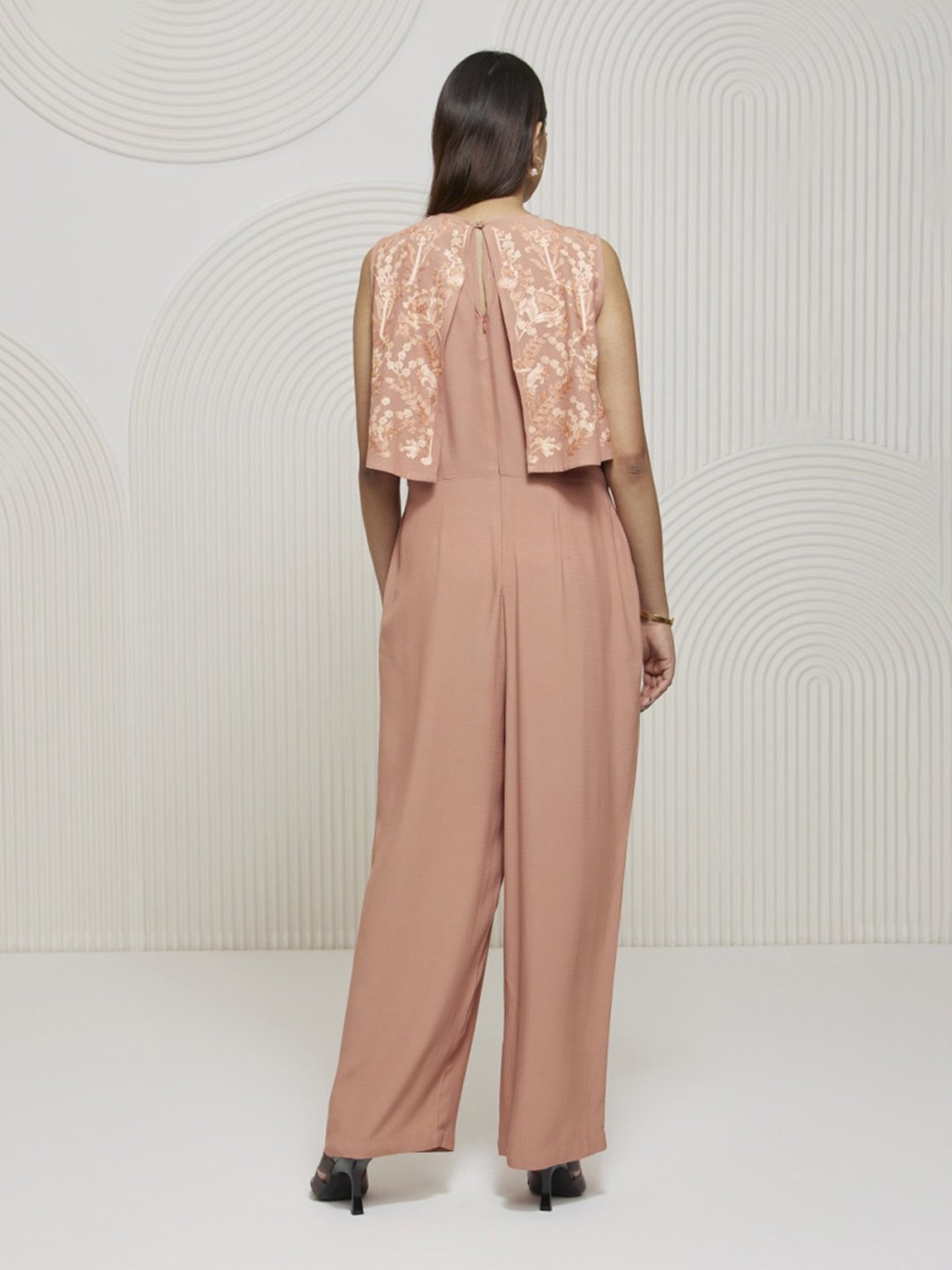 Artagai Salmon Pink Jumpsuit with Kashida Embroidery