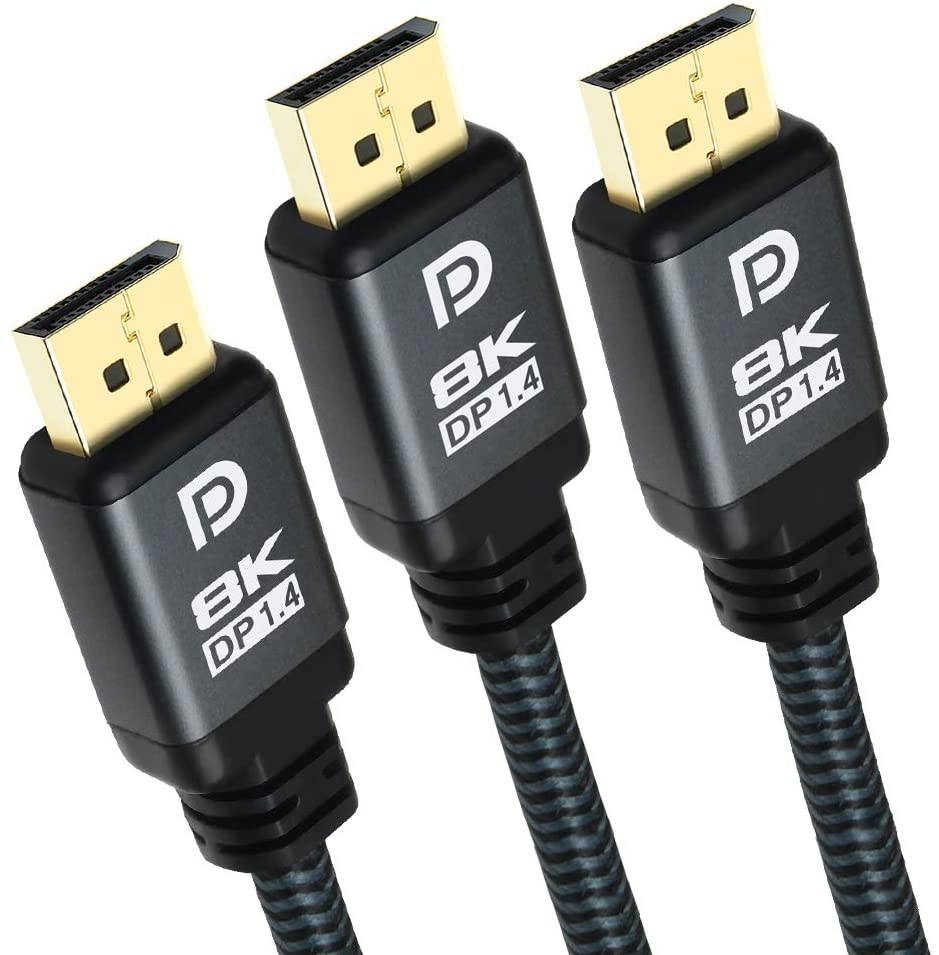 Yauhody 8K DisplayPort 1.4 Cable 10ft (3 Pack) High Speed 32.4Gbps Durable Nylon Braided VESA Certified HBR3 HDR HDCP 2.2 8K@60Hz 4K@144Hz 2K@240Hz 8K DP to DP 1.4 Cord (10ft 3 Pack Gray)