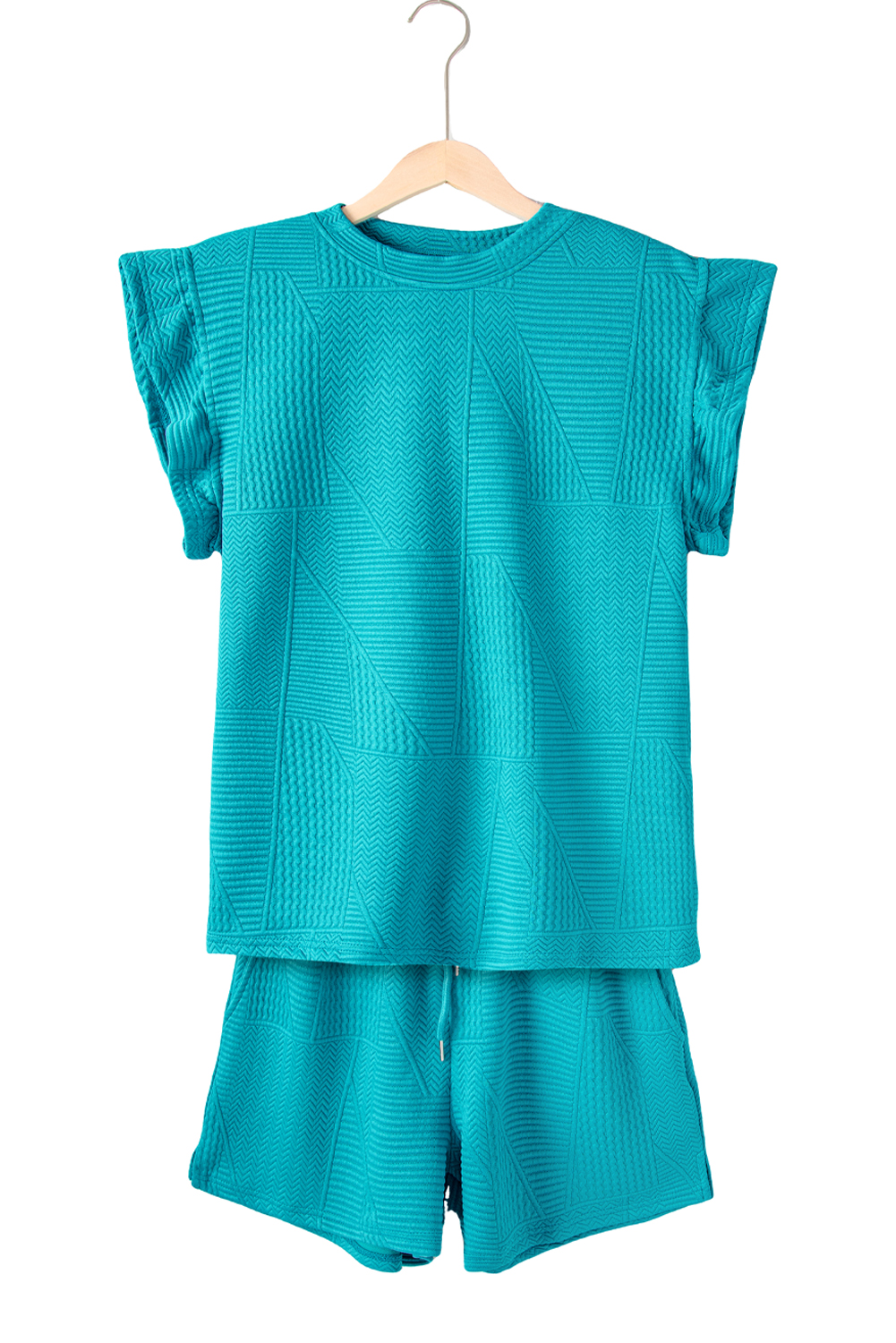 Skobeloff Textured Ruffle Split Top and Drawstring Shorts Set
