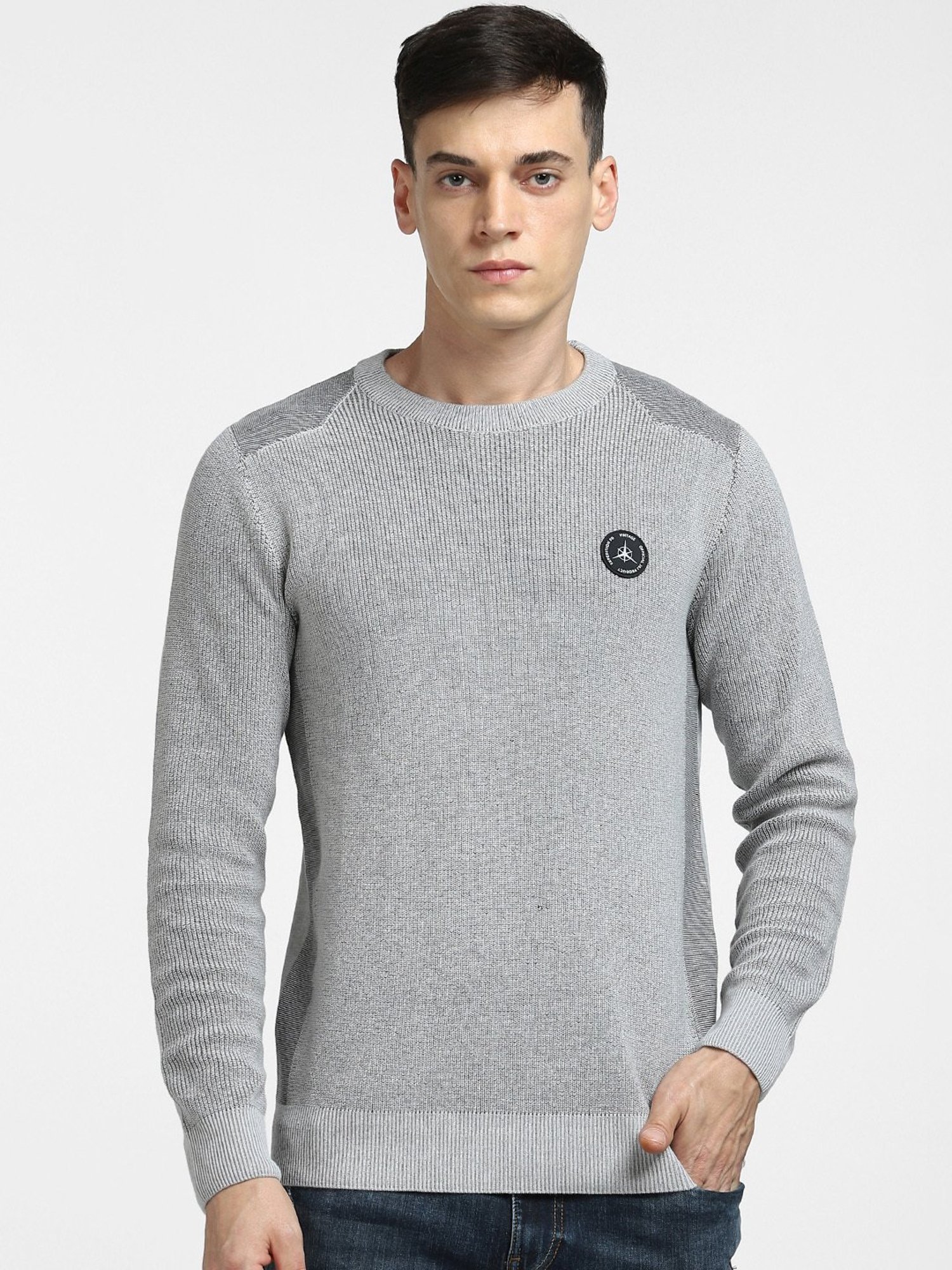 Jack & Jones Grey Self Design Sweater