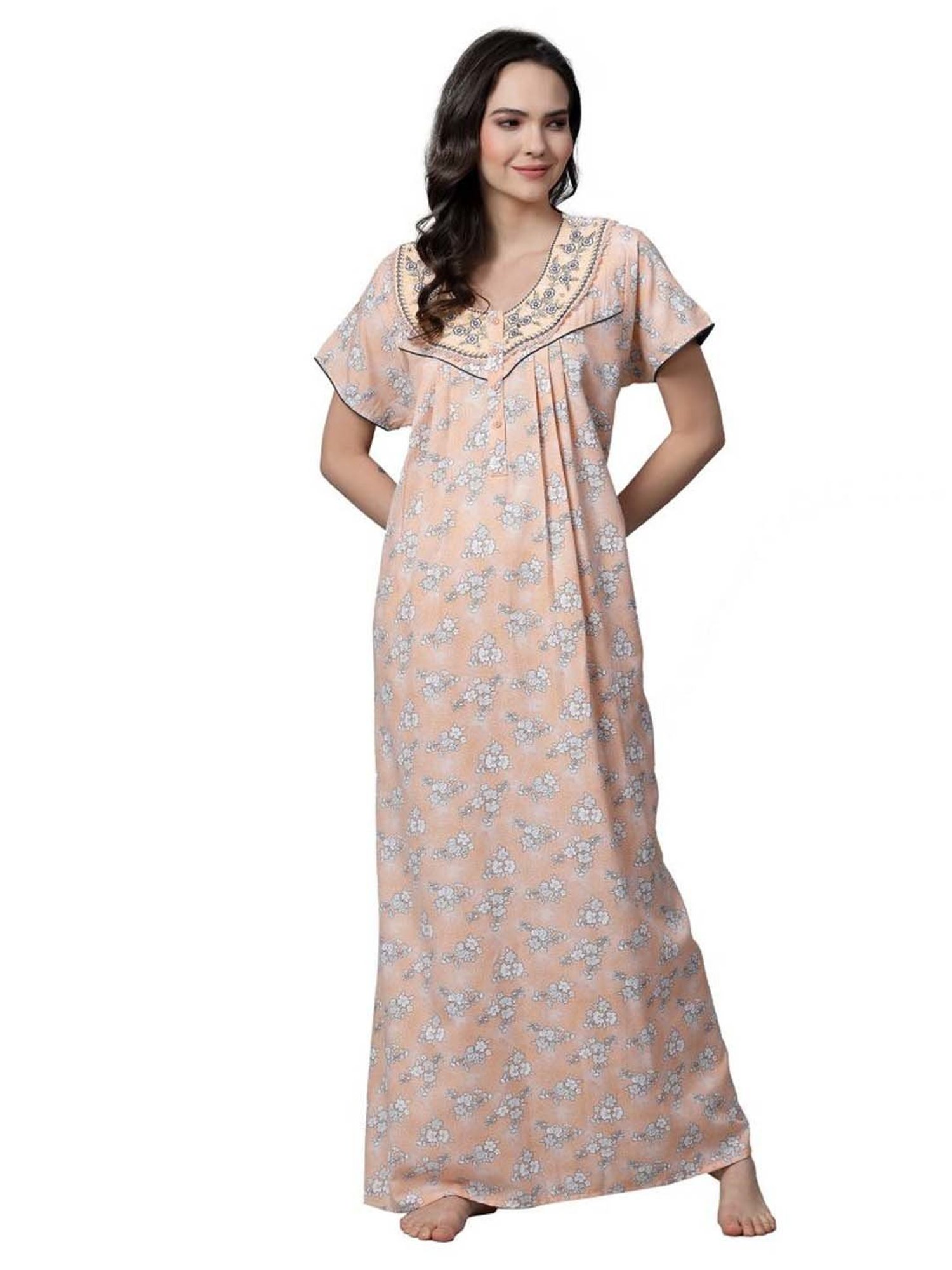 Sweet Dreams Peach Embroidered Nighty