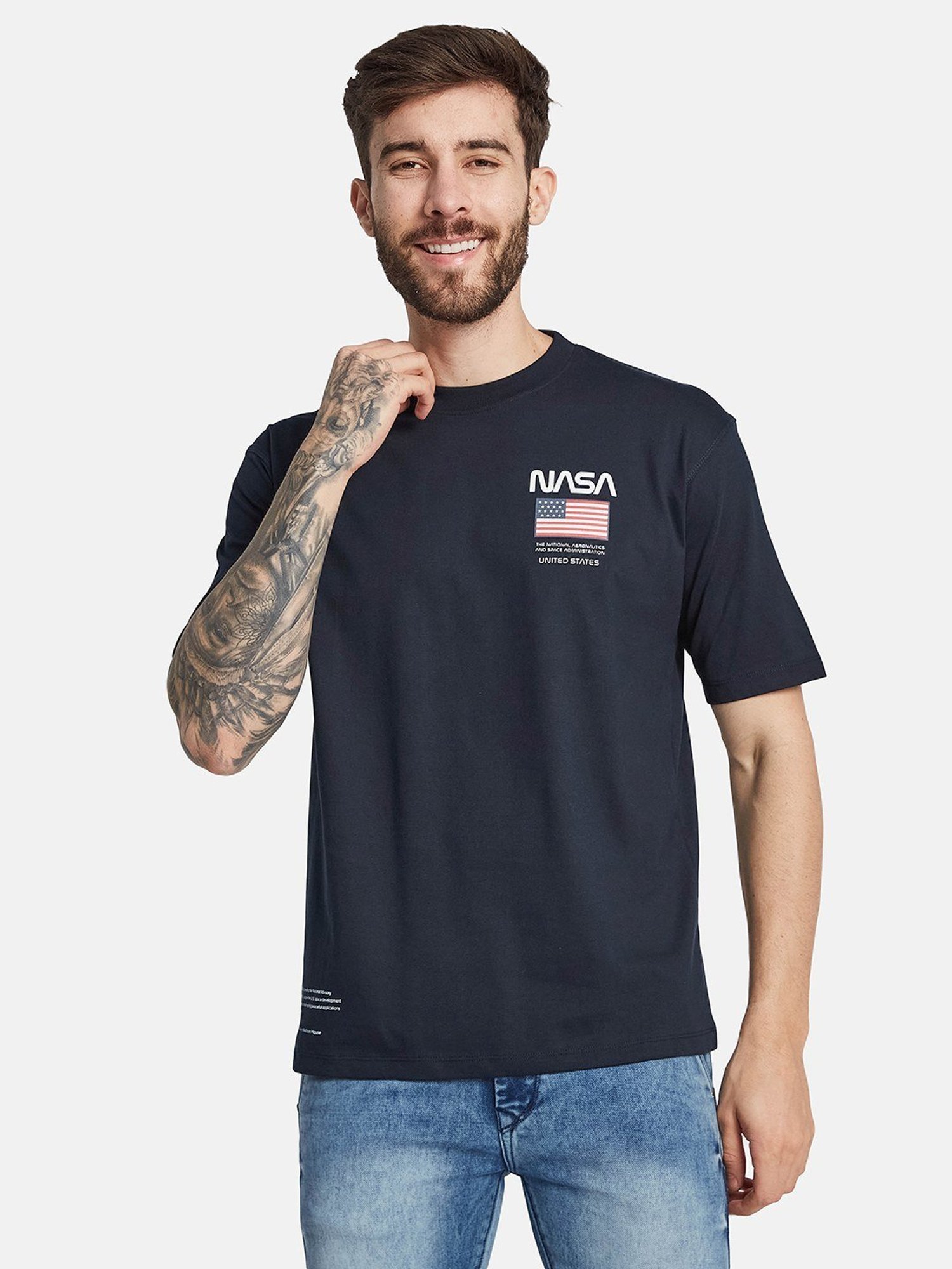 Octave Navy Regular Fit Printed T-Shirt