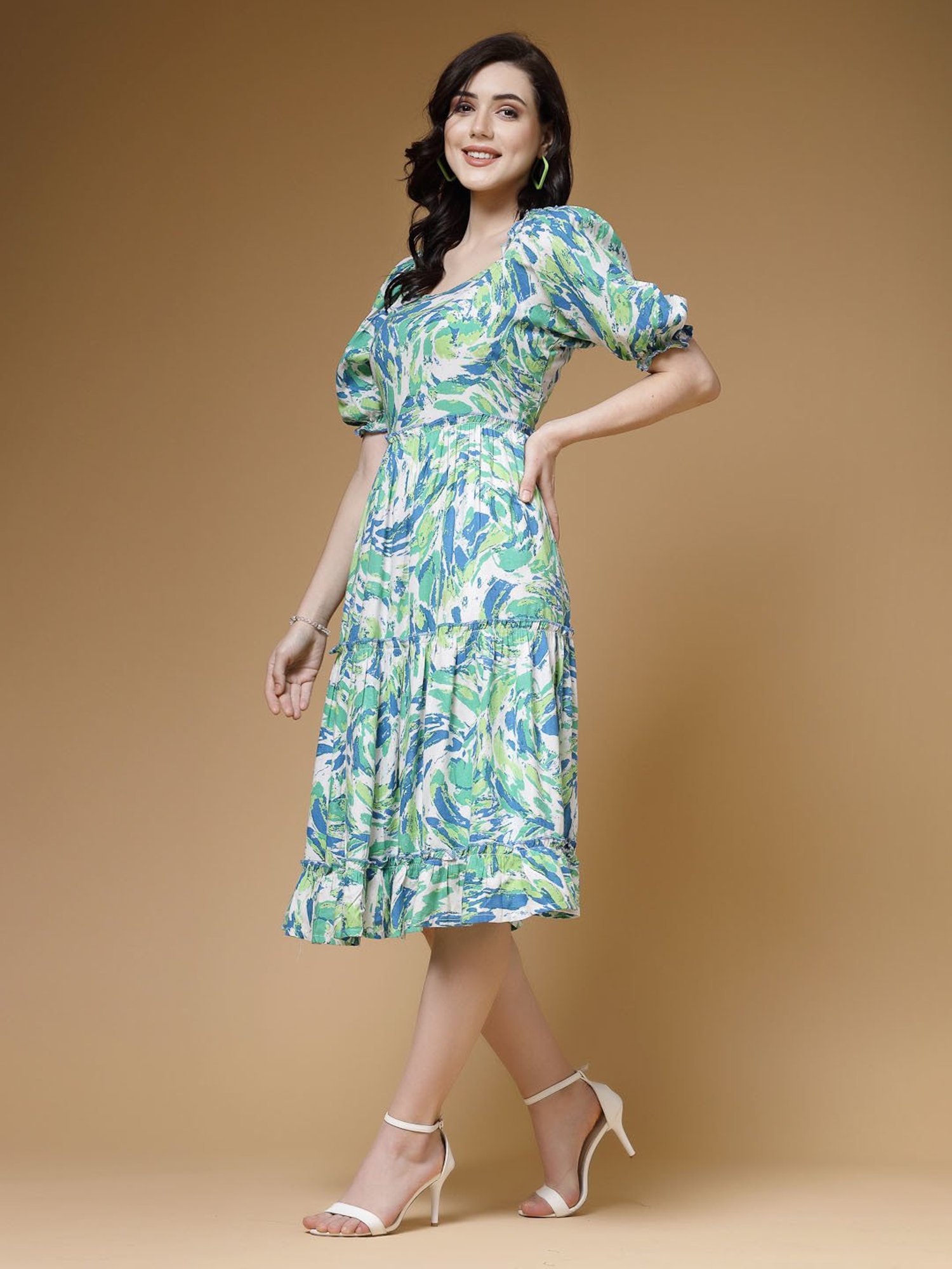 Indibelle Green Printed Ethnic Dress