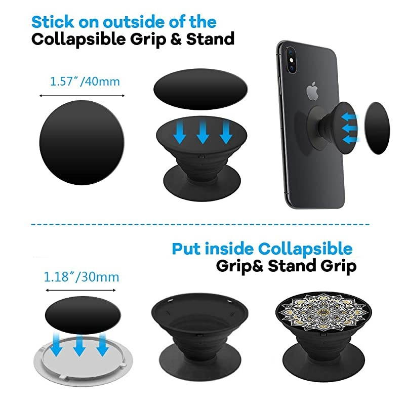 Happy Bell Mount Metal Plate with Sticky Adhesive Pad for Collapsible Grip & Stand/Magnetic Phone Car Mount/Magnet Cradle Holder,Black