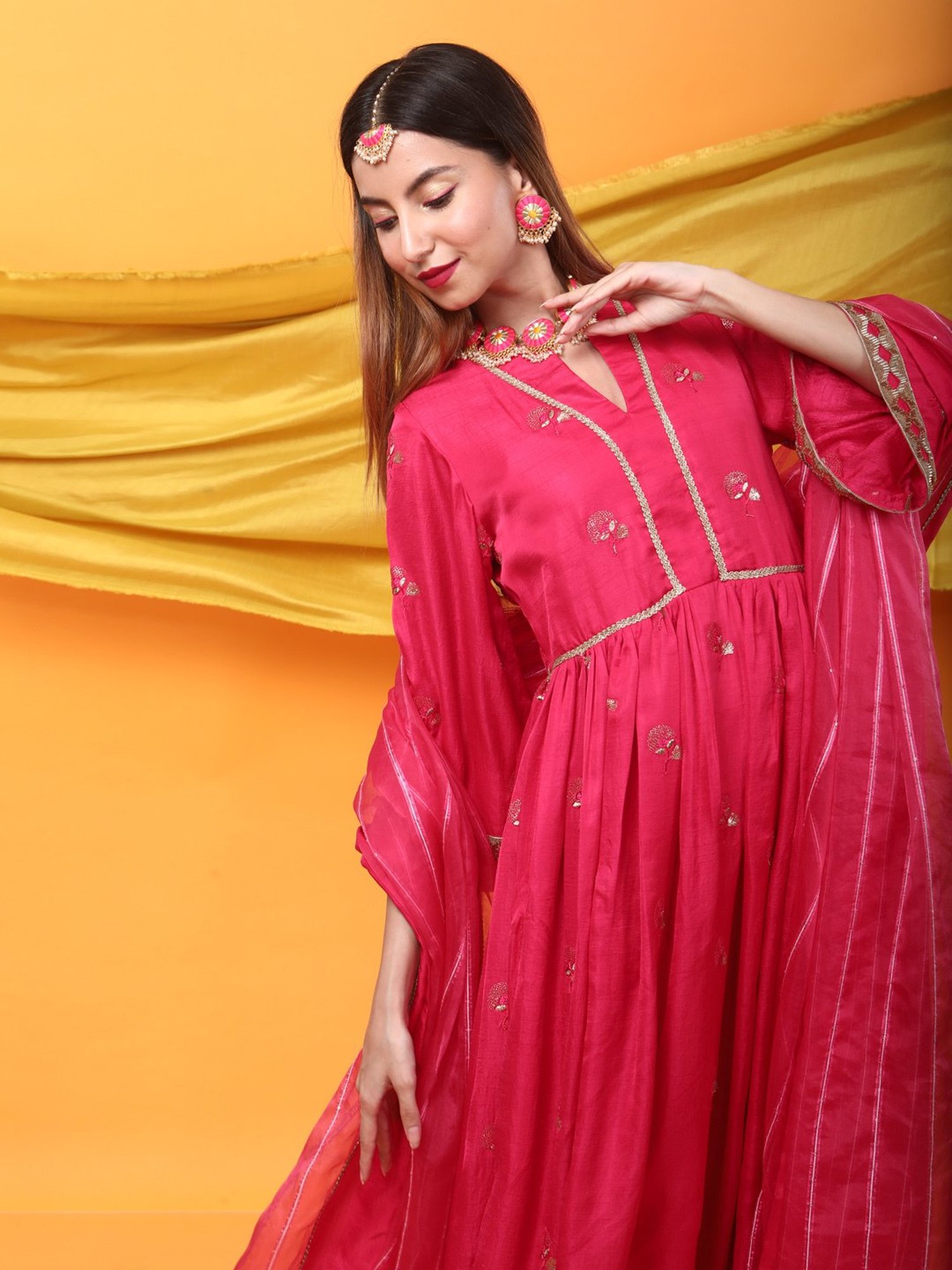 Monk & Mei Zunera Kurta-Fuchsia Pink