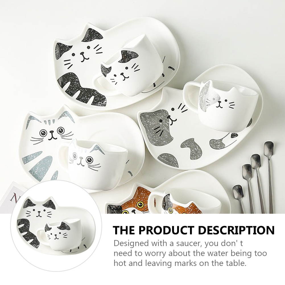 1 Set Ceramic Mug Cup Adorable Cat Design Water Cup Saucer for Home Office