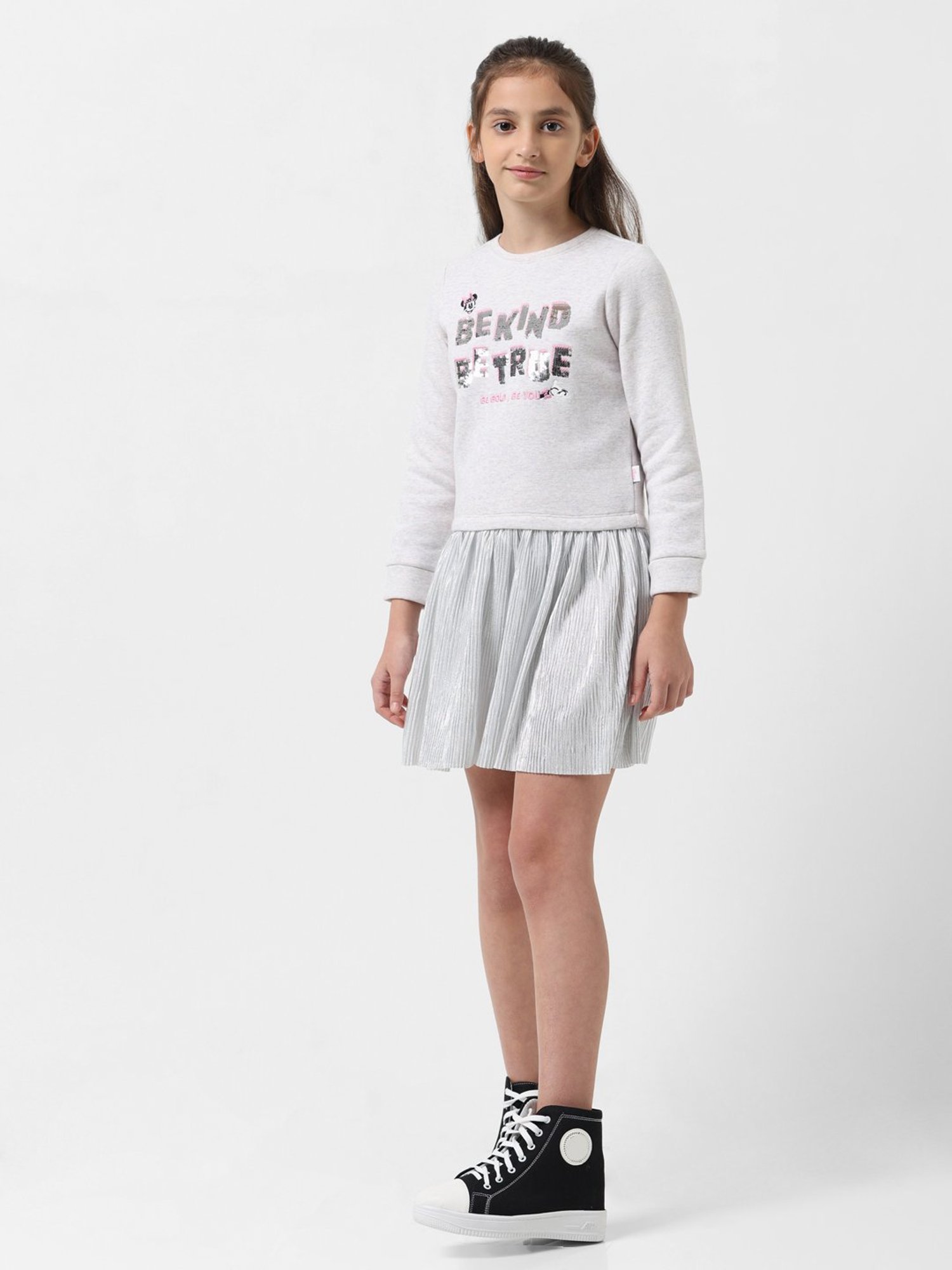 VERO MODA GIRL Grey Embellished Full Sleeves Dress