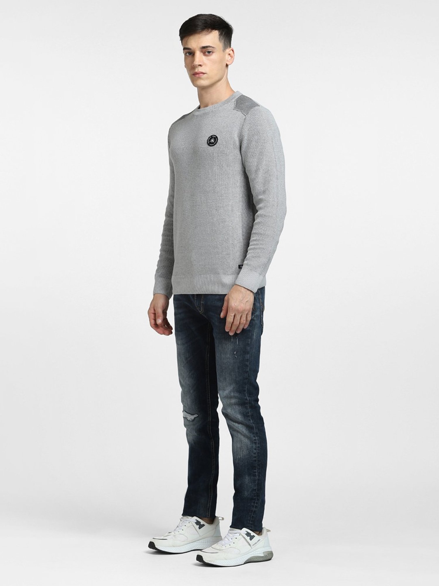 Jack & Jones Grey Self Design Sweater