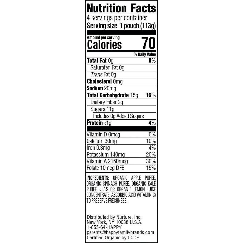 HappyBaby 4pk Organic Apples Spinach & Kale Baby Food Pouch - 16oz