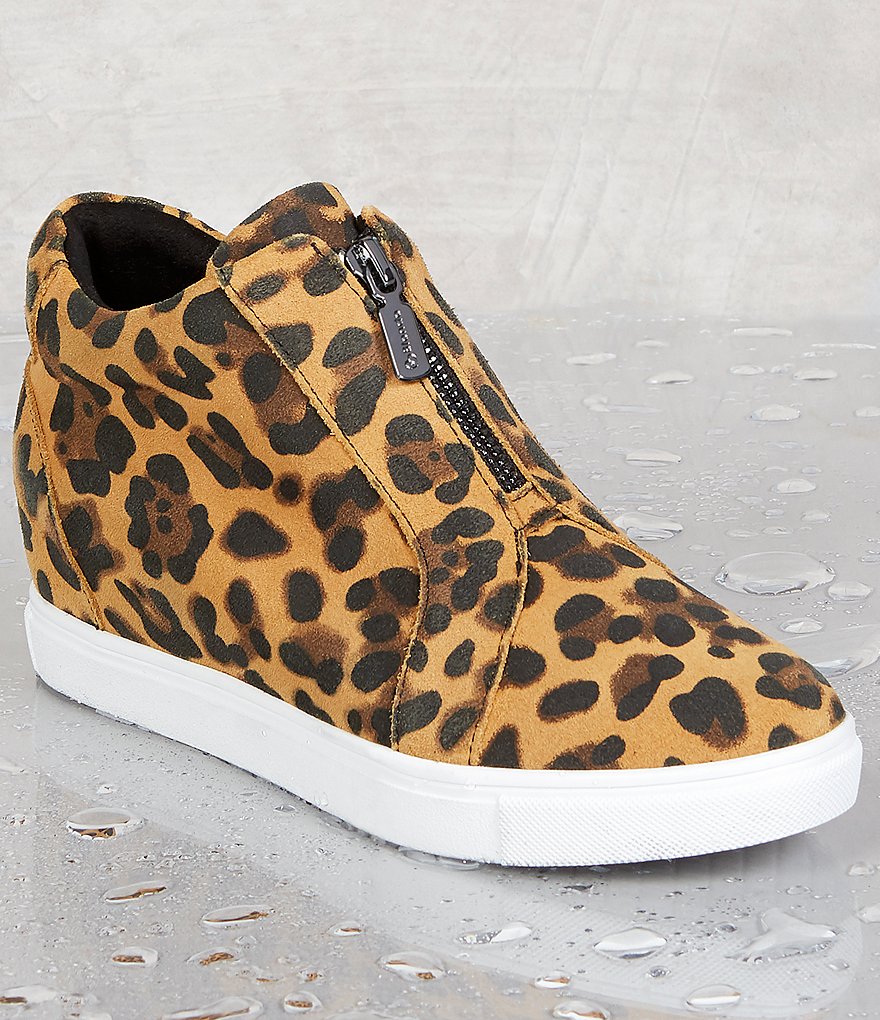 Glenda Leopard Print Suede Platform Wedge Waterproof Sneakers