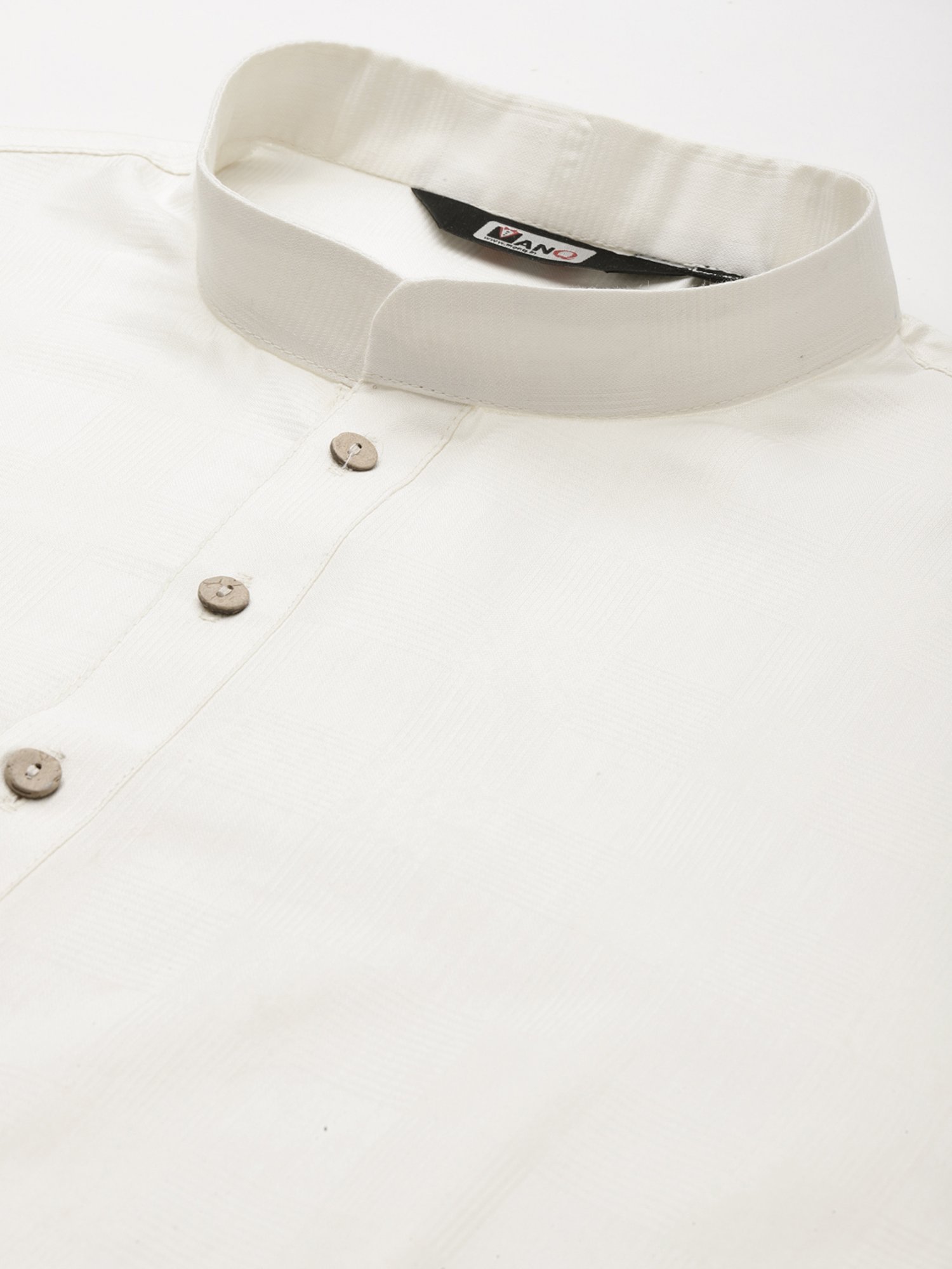 ManQ Cream Regular Fit Self Pattern Ethnic Wear