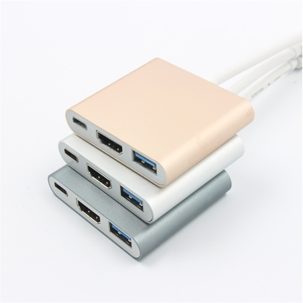 HDMI USB C To HDMI 3.1 Converter Adapter Type C To HDMI/USB 3.0/Type C Adapter Type-C Aluminum For Macbook-Silver