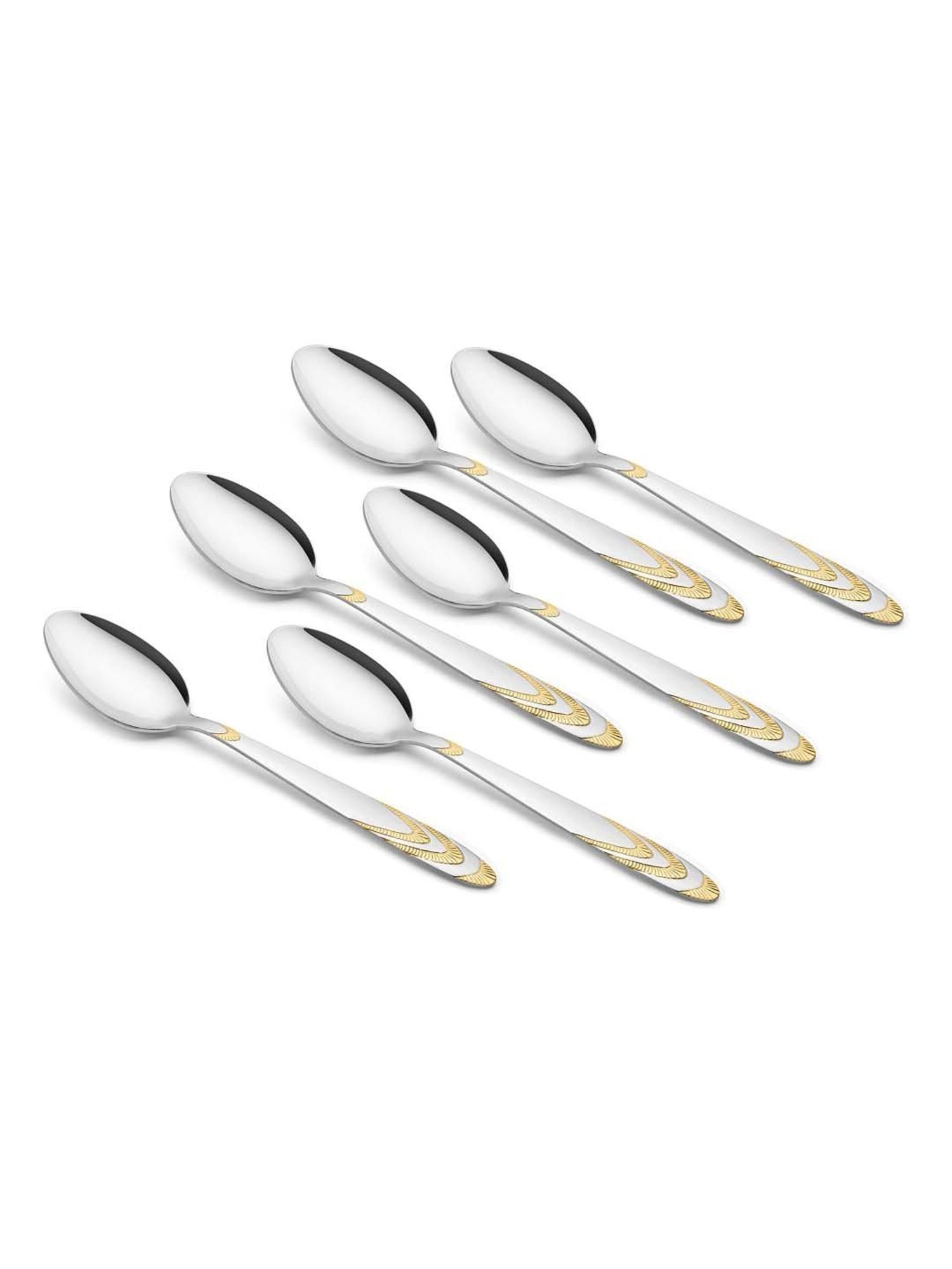 FnS Magna Silver & Gold Stainless Steel Tea Spoon - Set of 6