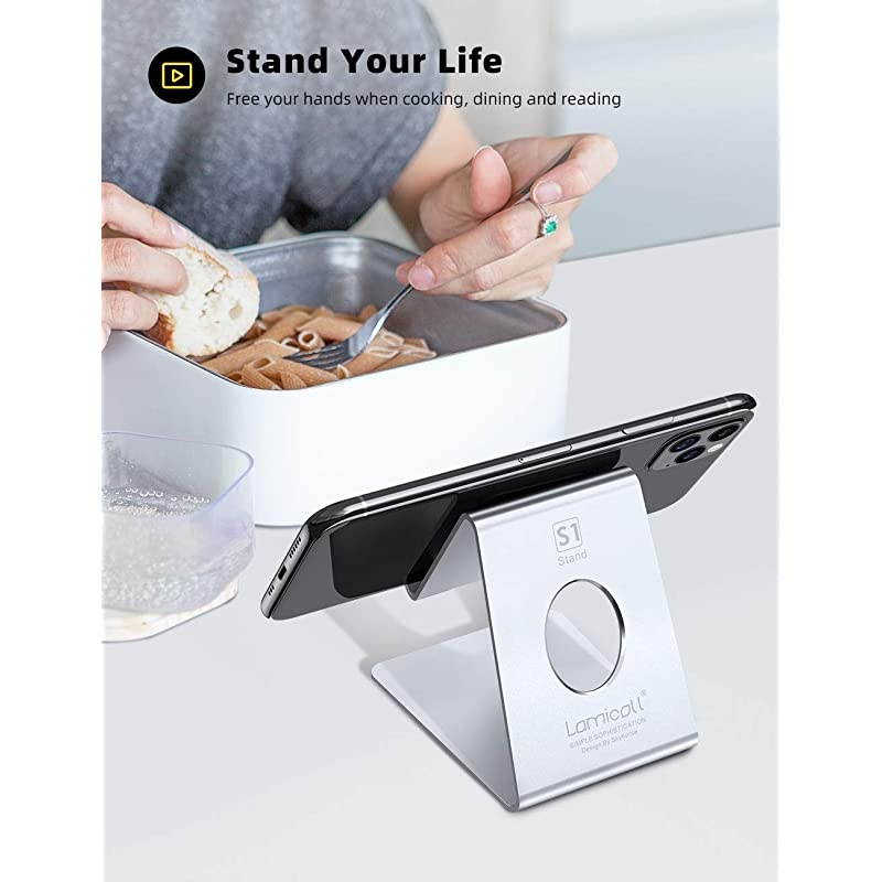 Cell Phone Stand, Desk Phone Holder Cradle, Compatible with Phone 12 Mini 11 Pro Xs Max XR X 8 7 6 Plus SE, All Smartphones Charging Dock, Office Desktop Accessories - Silver