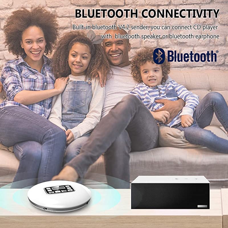 CD611 Portable CD Player, Personal Compact CD Player with LCD Display, Anti-Skip/Anti-Shock, Walkman Small Music CD Player with Headphones USB Cable for Car Home Travel (Black)