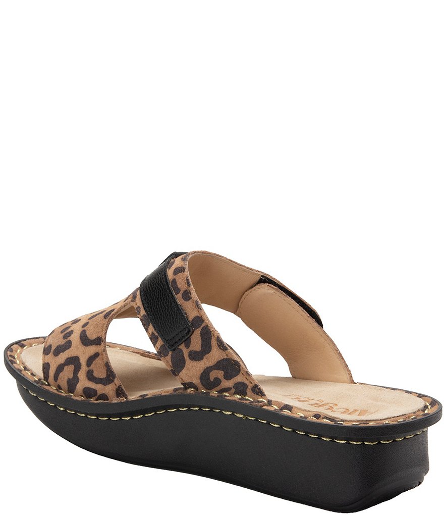 Alegria Kasha Savage Leopard Printed Leather Platform Wedge Slides