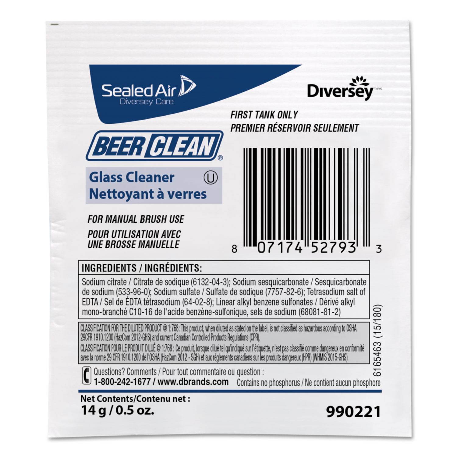 Diversey Beer Clean Glass Cleaner Powder .5oz Packet 100/Carton 990224
