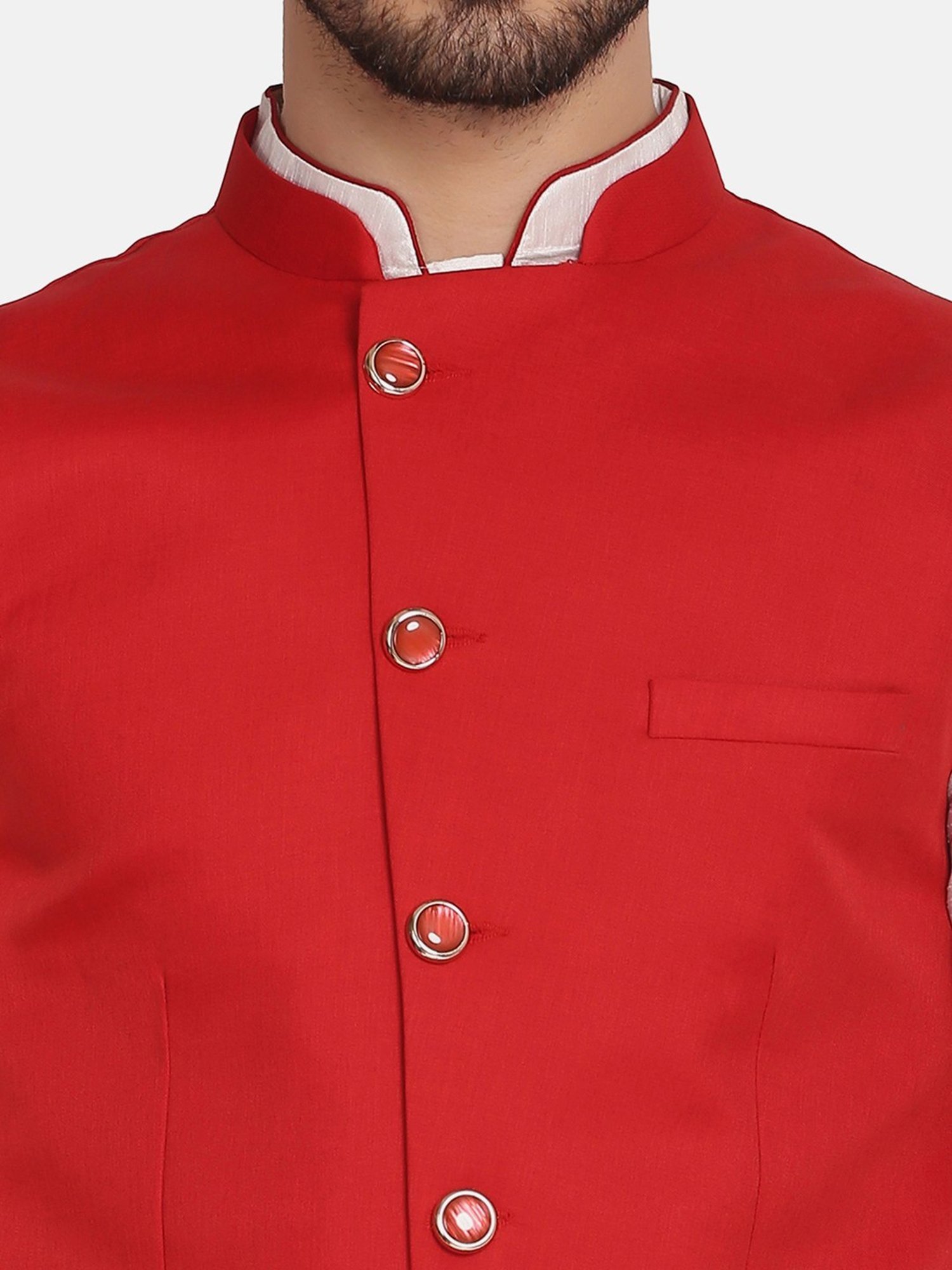 TAHVO Red  Regular Fit Nehru Jacket