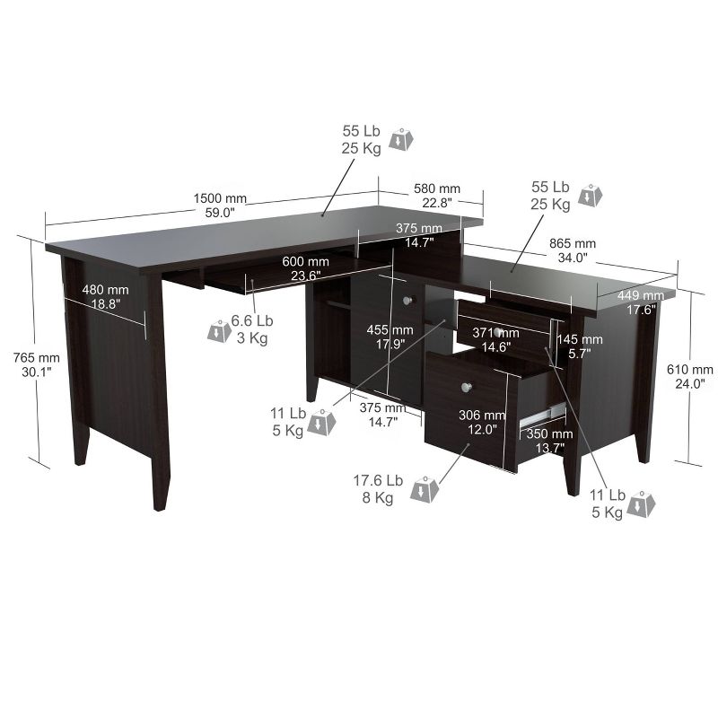 L Shaped Computer Writing Desk Espresso - Inval