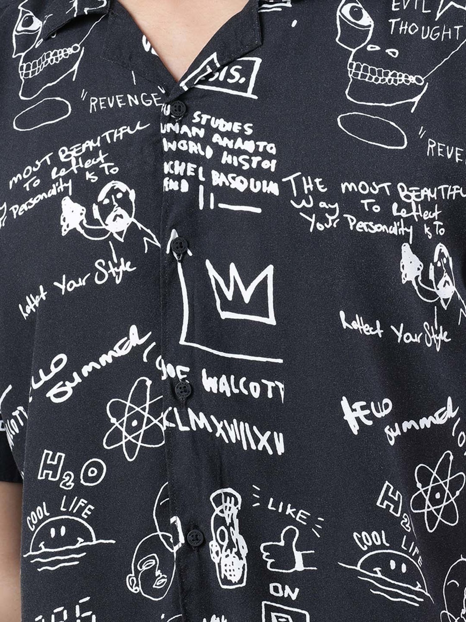 Bene Kleed Black & White Regular Fit Printed Shirt