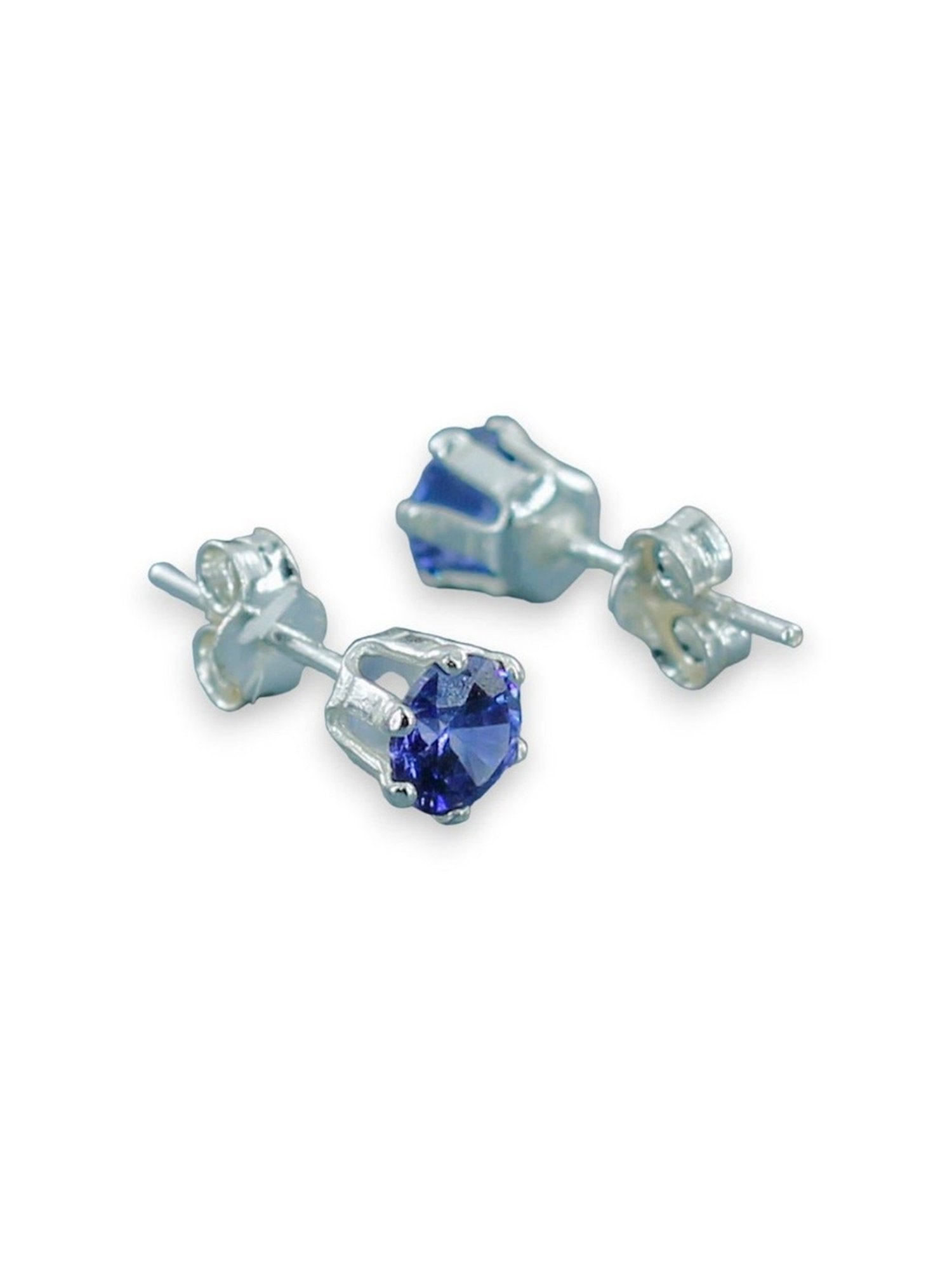 Taraash 92.5 Sterling Silver Blue Solitaire CZ Stud Earrings for Women