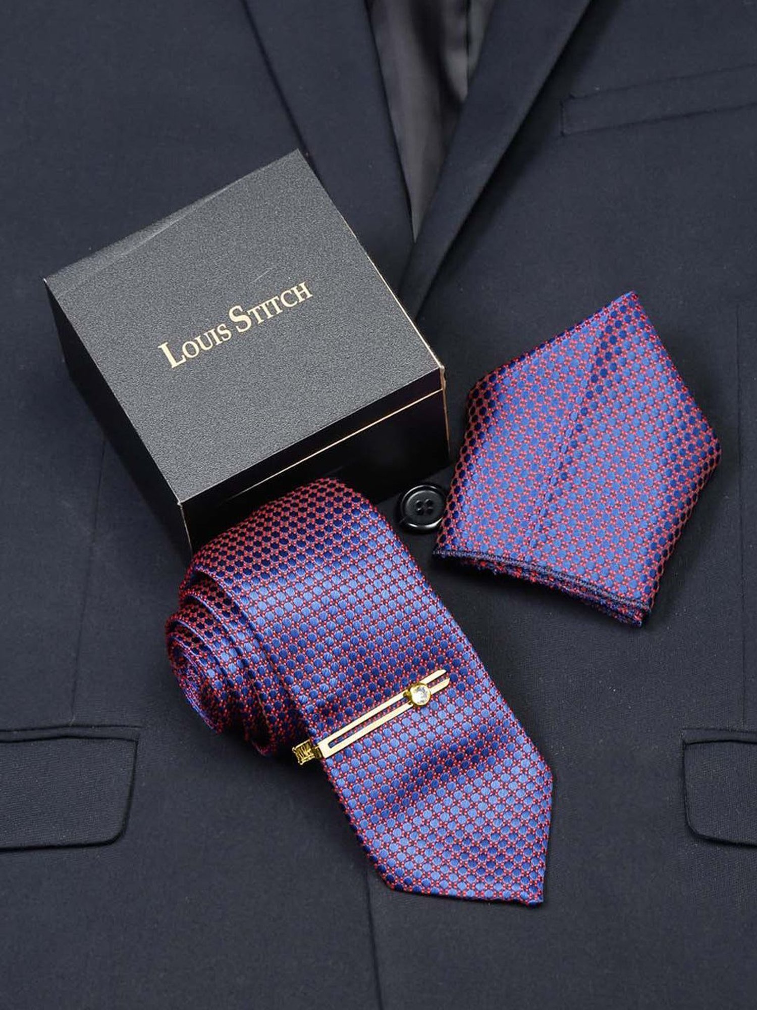 Louis Stitch Purple Embroidered Necktie Gift Set - Set of 3