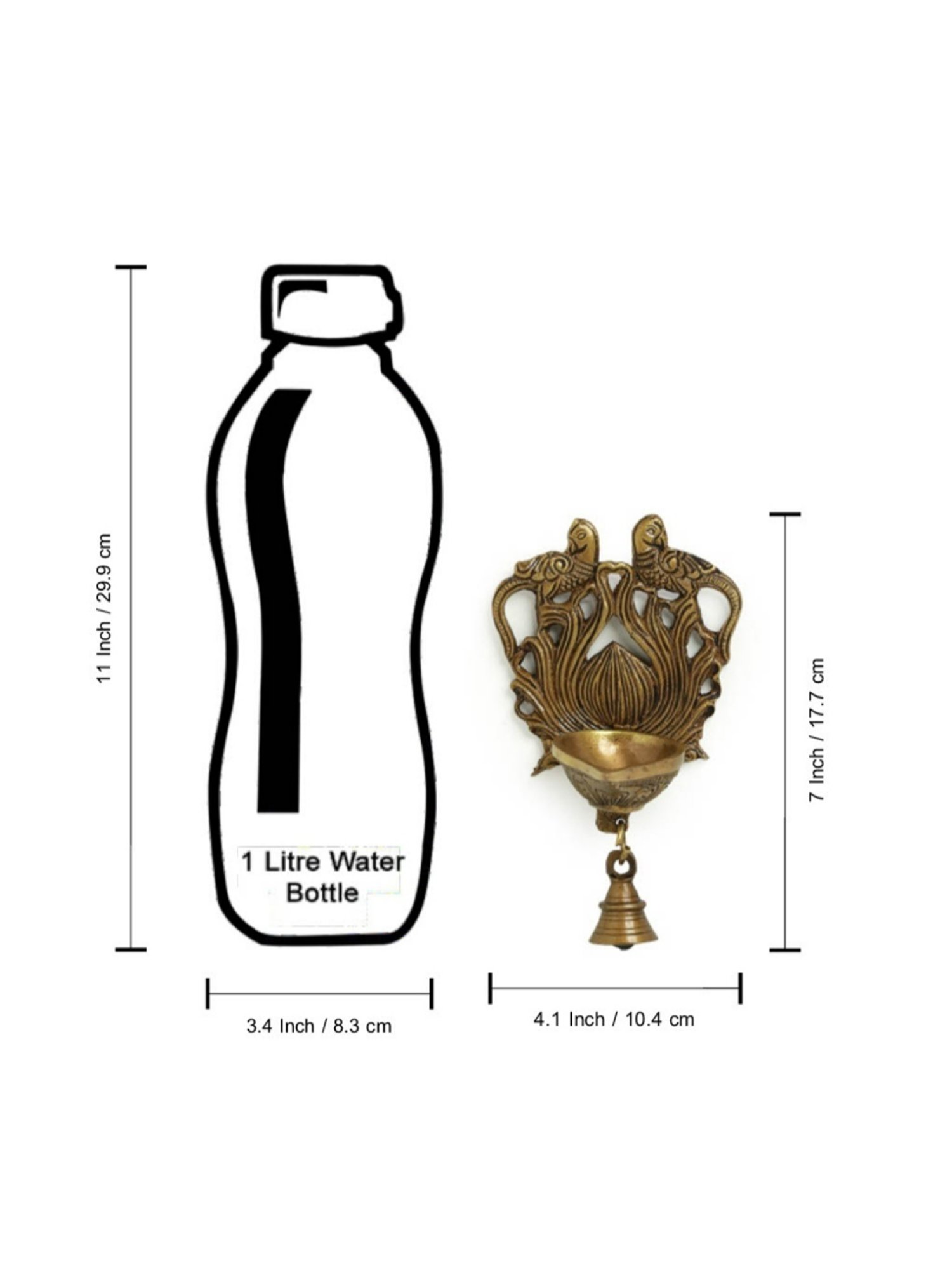 ExclusiveLane Gold Brass Carved Peacock Hand-Etched Decorative Wall Hanging Diya With Bells