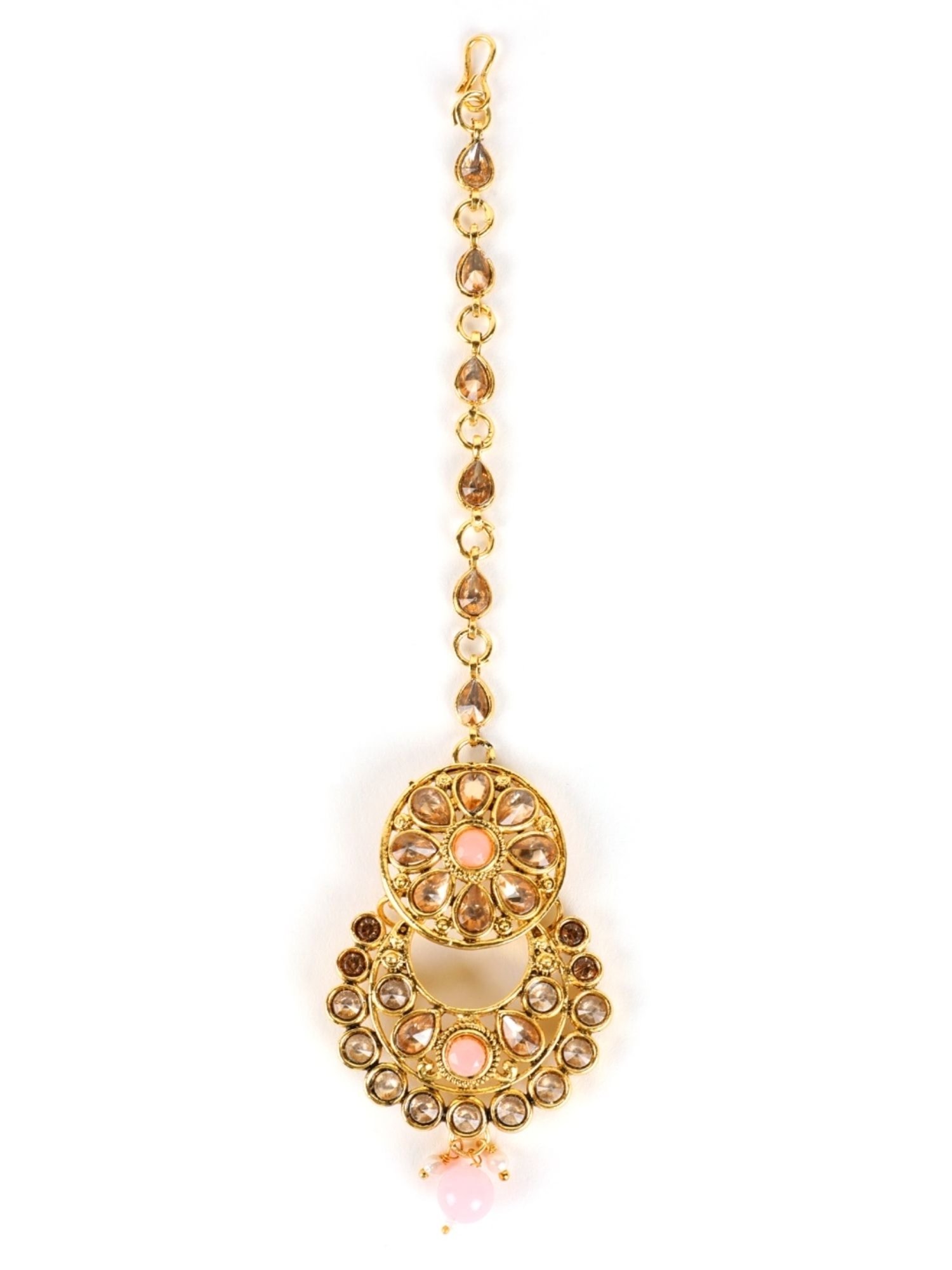 Aatmana White & Pink Pearls Kundan Beads Gold-Plated Necklace Set with MaangTikka for Women
