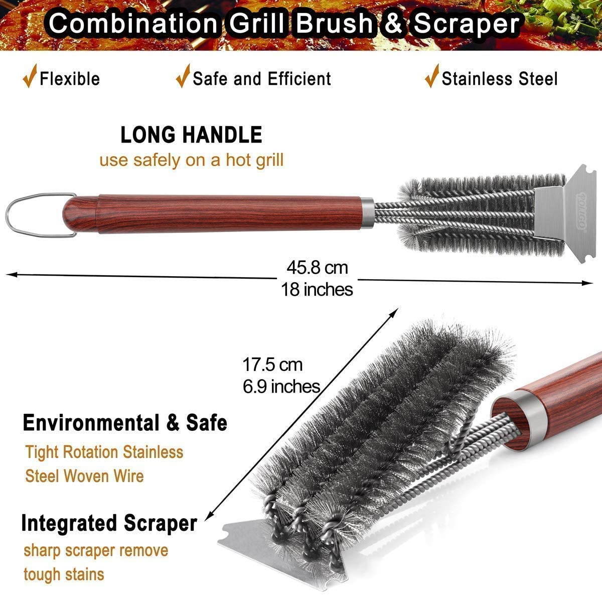 POLIGO 7PCS Golf-Club Style Grill Tools Kit with Storage Bag Bundle with 18" Safe Wire Grill Brush and Scraper for All Barbecue Grills - Ideal Grilling Gifts for Men Women on Birthday Christmas
