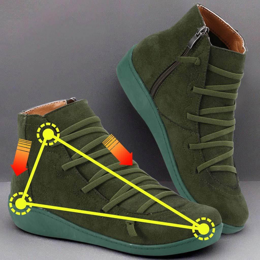 ? Futurelove ? 2019 New Arch Support Boots- Women's Flat Flock Comfortable Damping Shoes Fashion Side Zipper Platform Wedge Booties Casual Shoes Women's Boots Retro Lace up Sports Shoes