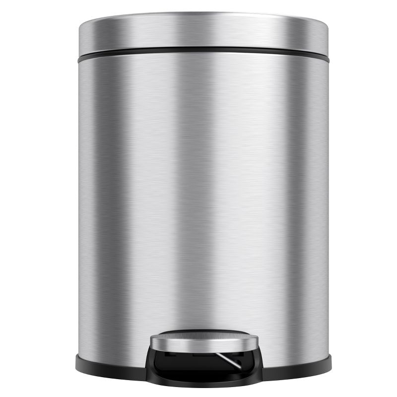 iTouchless Step Pedal Bathroom Trash Can with AbsorbX Odor Filter and Removable Inner Bucket 1.32 Gallon Round Stainless Steel
