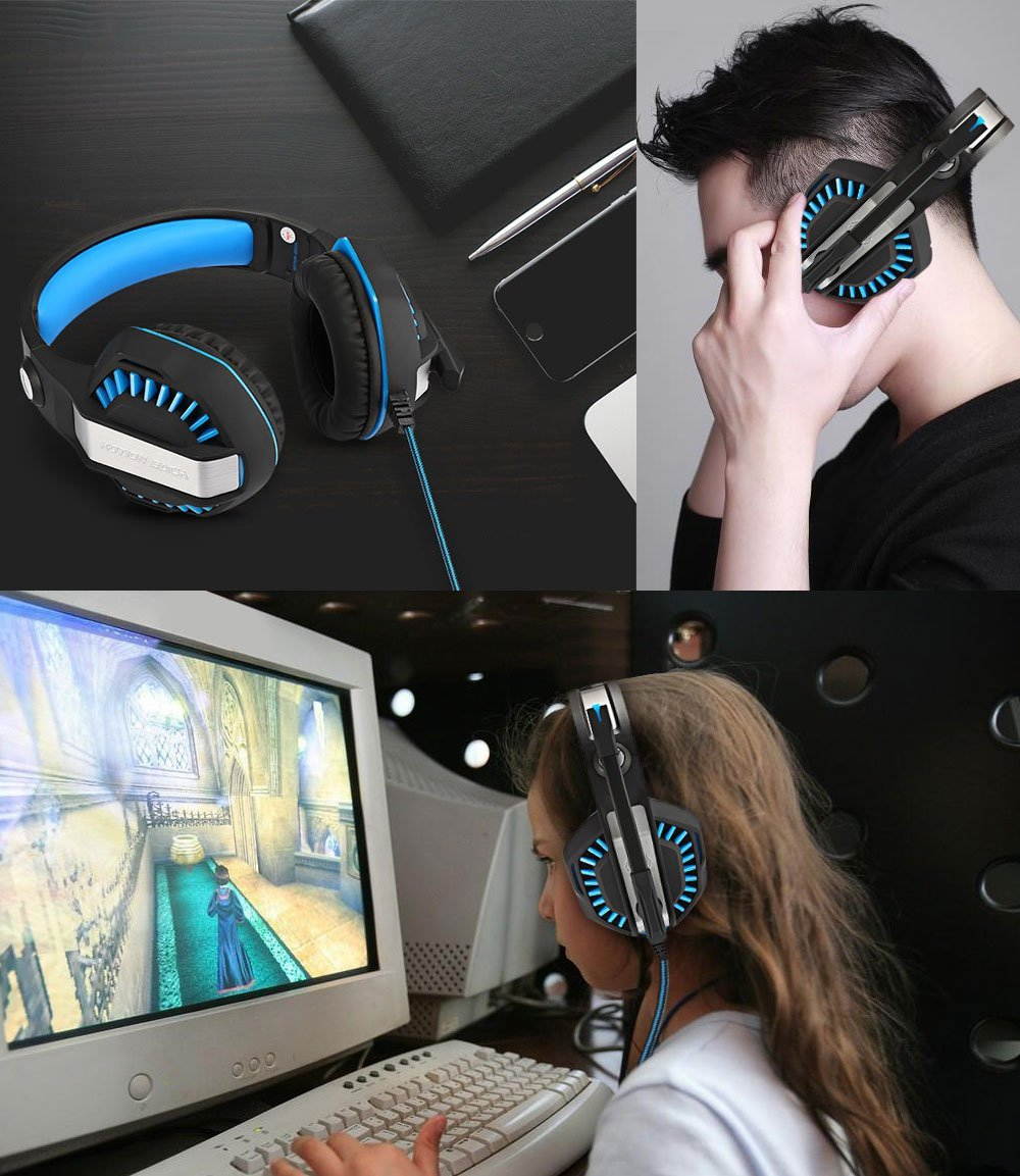 KOTION EACH Gaming Headset for PlayStation 4 PS4 Tablet PC iPhone 6/6s/6 plus/5s/5c/5, 3.5mm Headphone with Microphone LED Light (Black&Red)