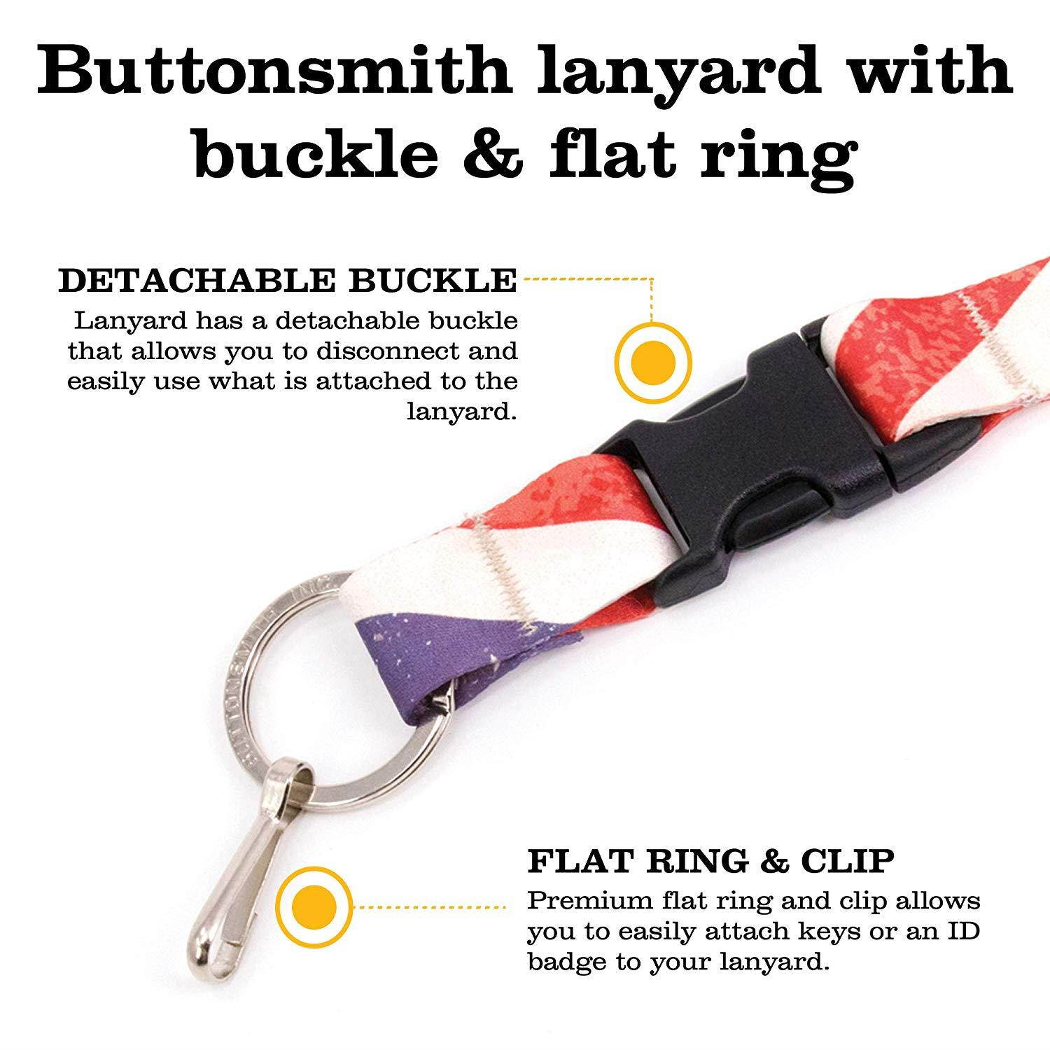 Buttonsmith Old Glory Flag Premium Lanyard with Buckle and Flat Ring - Made in USA