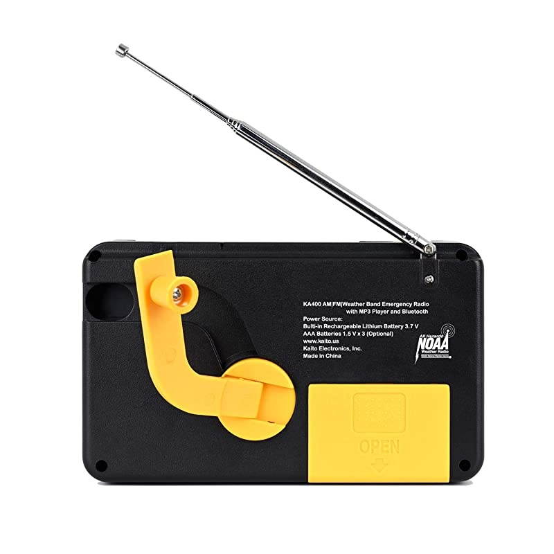 Voyager Scout Emergency Radio KA400 AMFM NOAA Weather Alert 5Way Powered Solar Crank Radio Receiver with Bluetooth MP3 Player LED Flashlight and USB Mobile Phone Charger