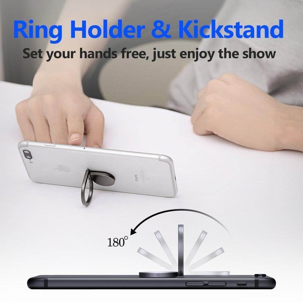 EIGIIS Ultra-Thin Cell Phone Finger Ring Stand 360 Degree Rotation 180 Degree Flip With 3m AdhesiveFor Smart Mobilephone Tablet (Red)