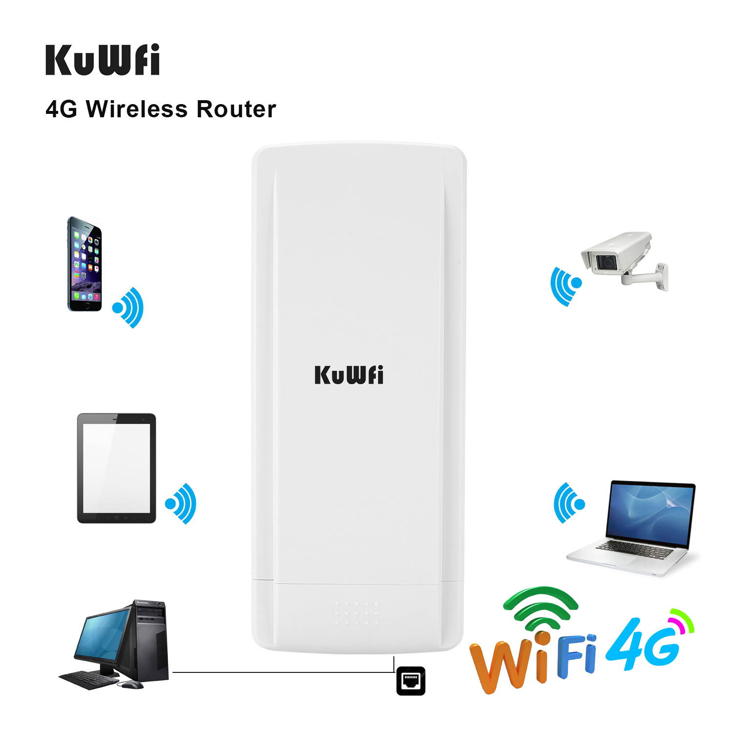 KuWFi Outdoor 4G LTE Router with 48V POE Adapter Outdoor Waterproof 4G LTE CPE Router with Sim Card Slot Gateway/Brigge/Wireless ISP Mode Support B2/B4/B5/B12/B17 Network Band AT&T/T Mobile