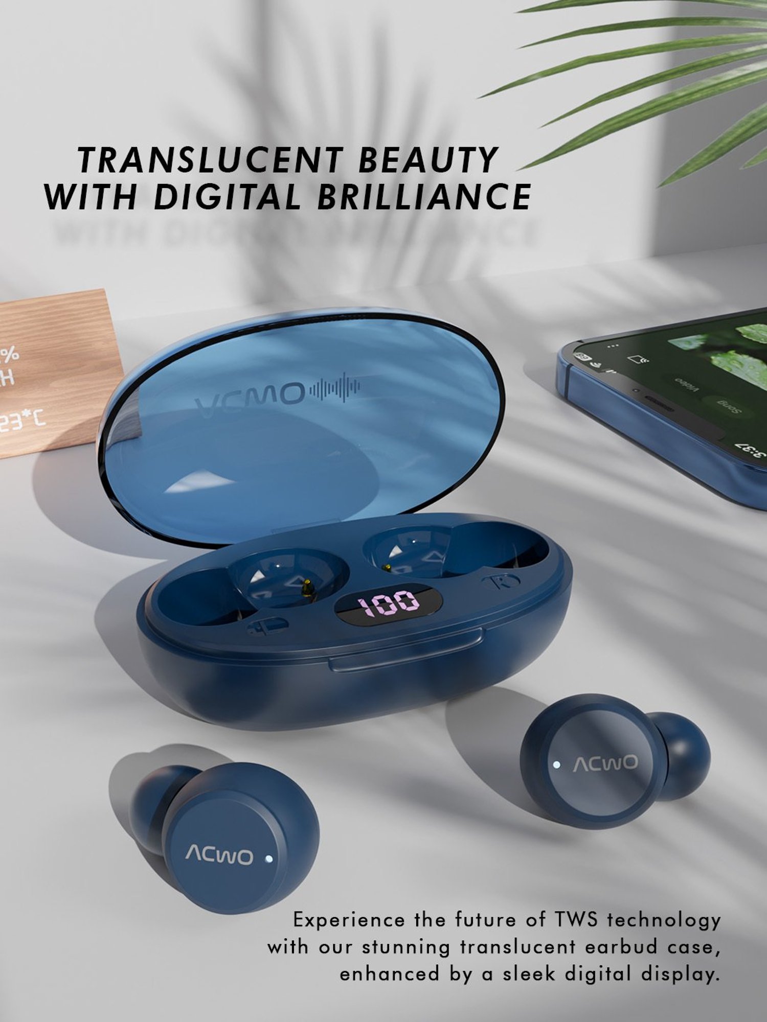 ACwO DwOTS Trans In Ear Bluetooth Earbuds with 35 Hours Playtime (Persian-Blue, True Wireless)