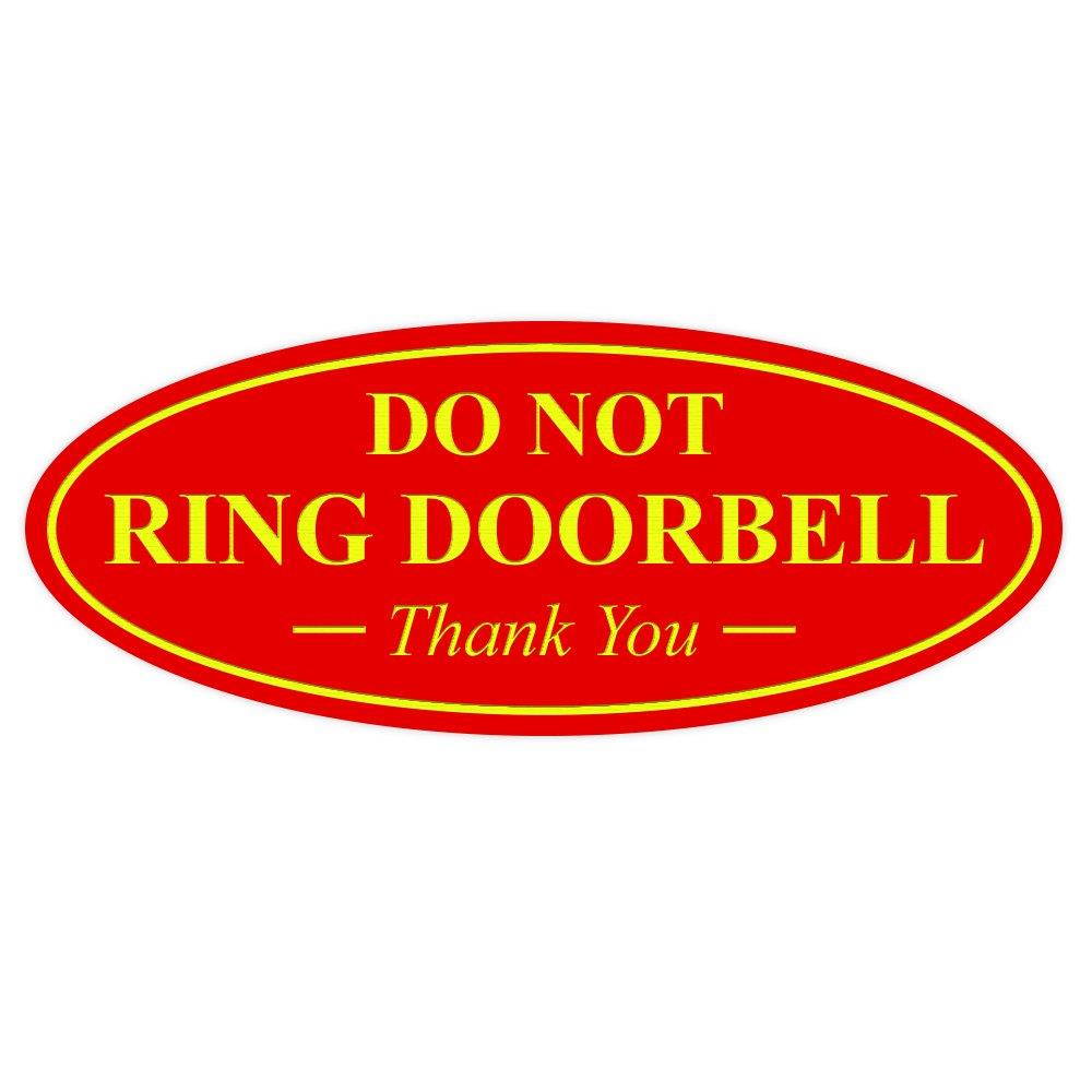 Oval DO NOT RING DOORBELL Thank You Sign - Red / Yellow Small