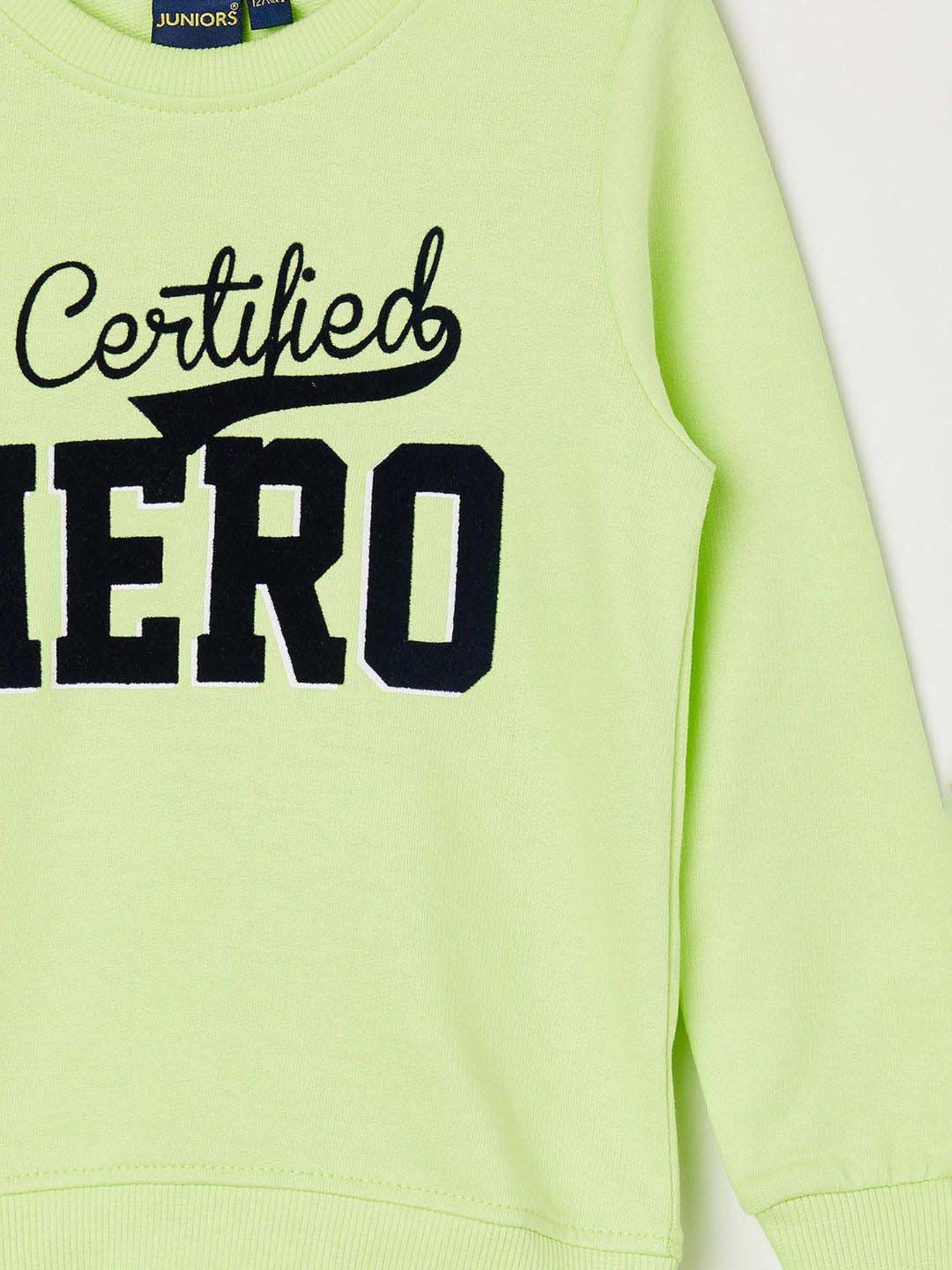 Juniors by Lifestyle Kids Lime Green Cotton Printed Full Sleeves Sweatshirt