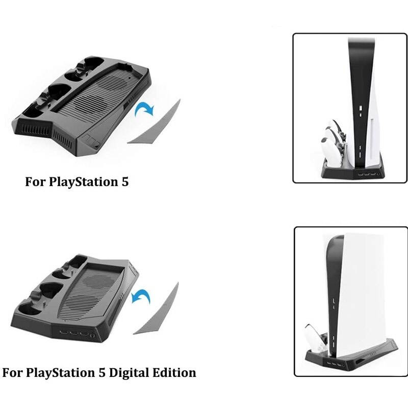 Console Charging Station with Cooling Fan Including 2 Controller Charging Dock and 3 USB Hubs for PS5 Digital / UHD Edition