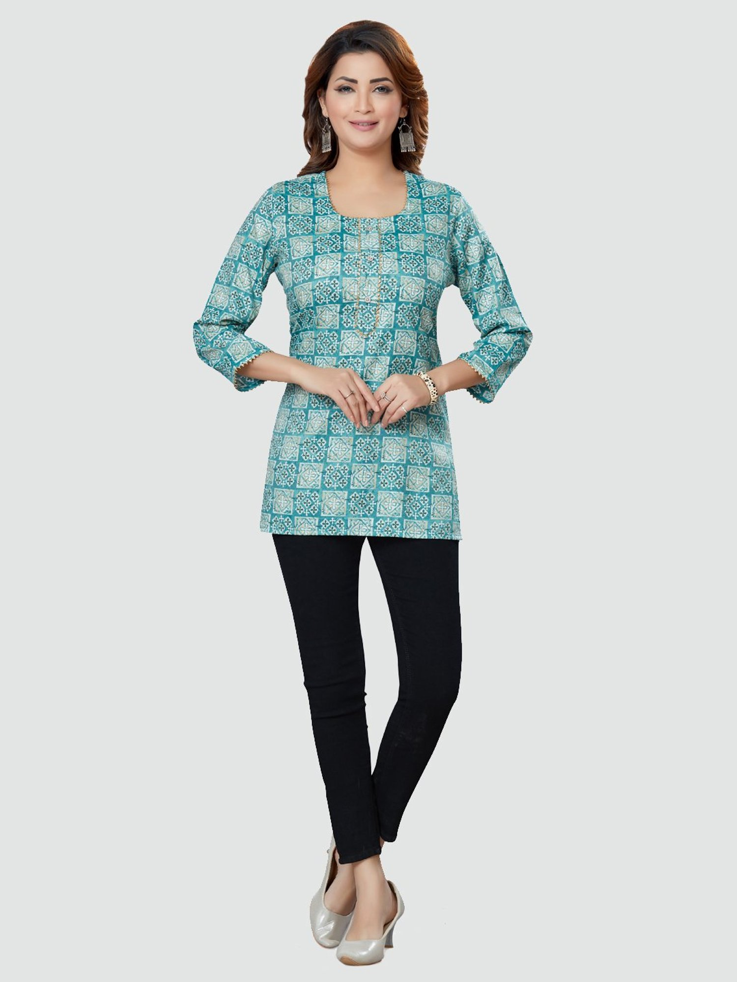 Saree Swarg Teal Blue Printed Tunic