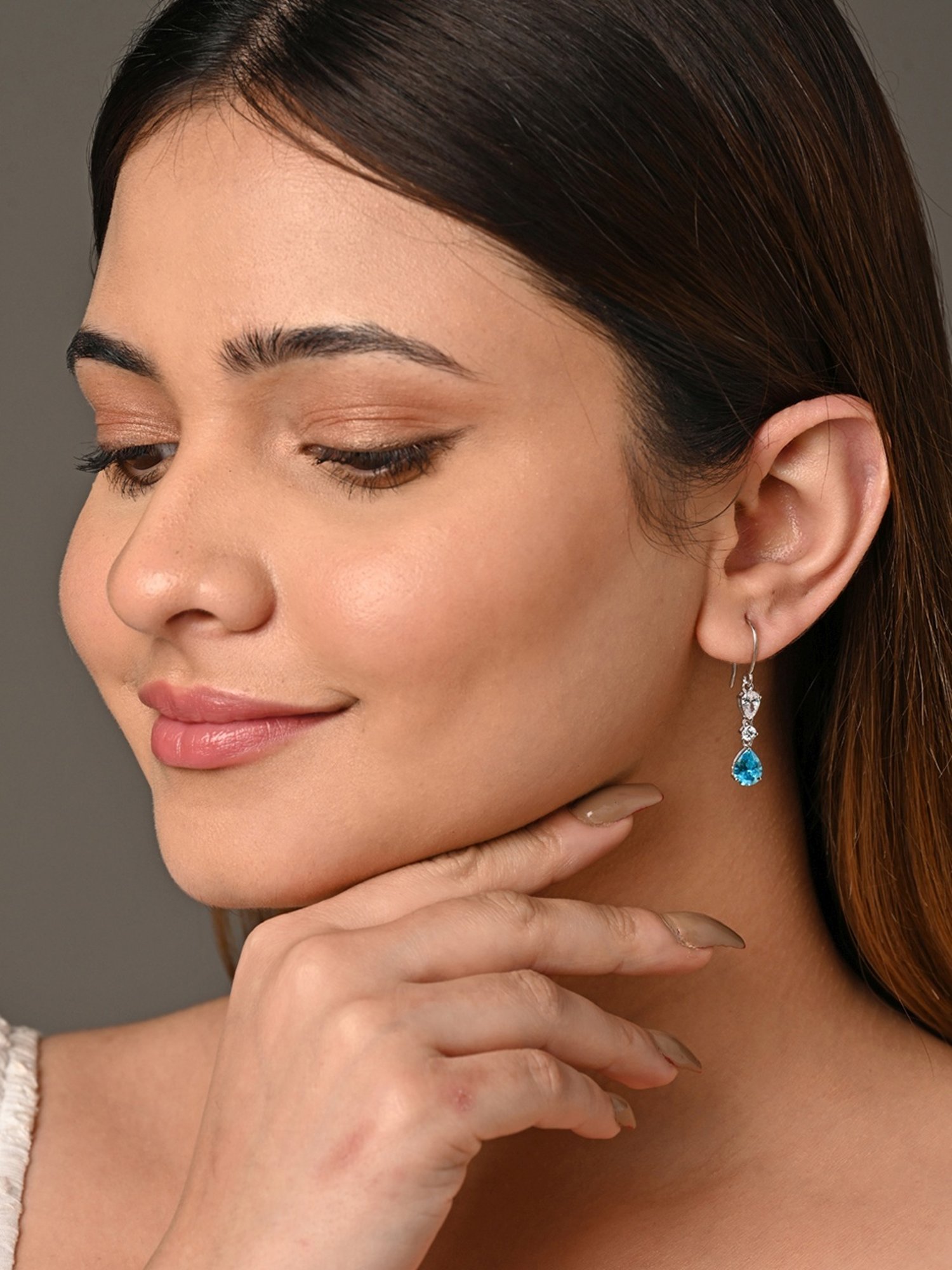 Clara 925 Silver Rhodium-Plated Swiss Zirconia Pear Solitaire Dangler Earrings