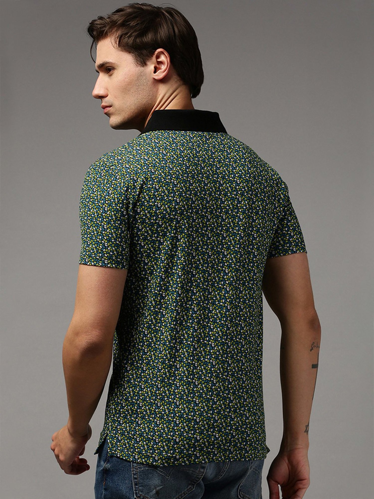 Kryptic Black Regular Fit Printed Polo T-Shirt