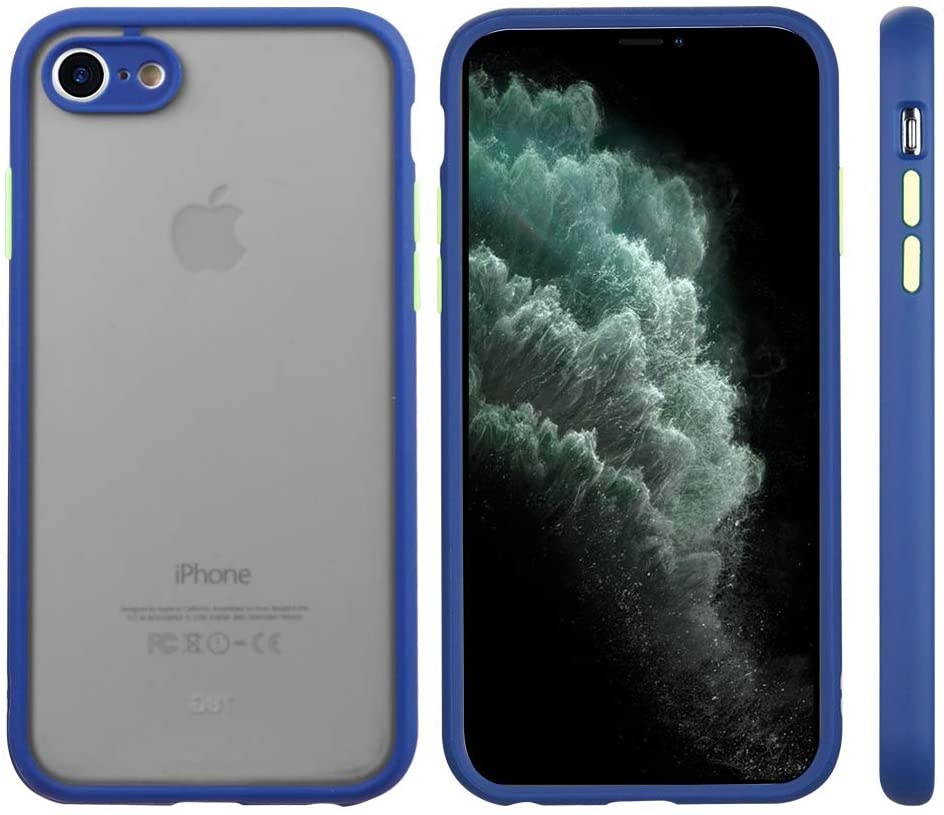 Redshield Compatible for Apple iPhone SE (2020)/ 8/7 / 6 Frosted 2 Tone PC Camera Lens Protector CASE - Navy Blue CASE with Lime Green Buttons