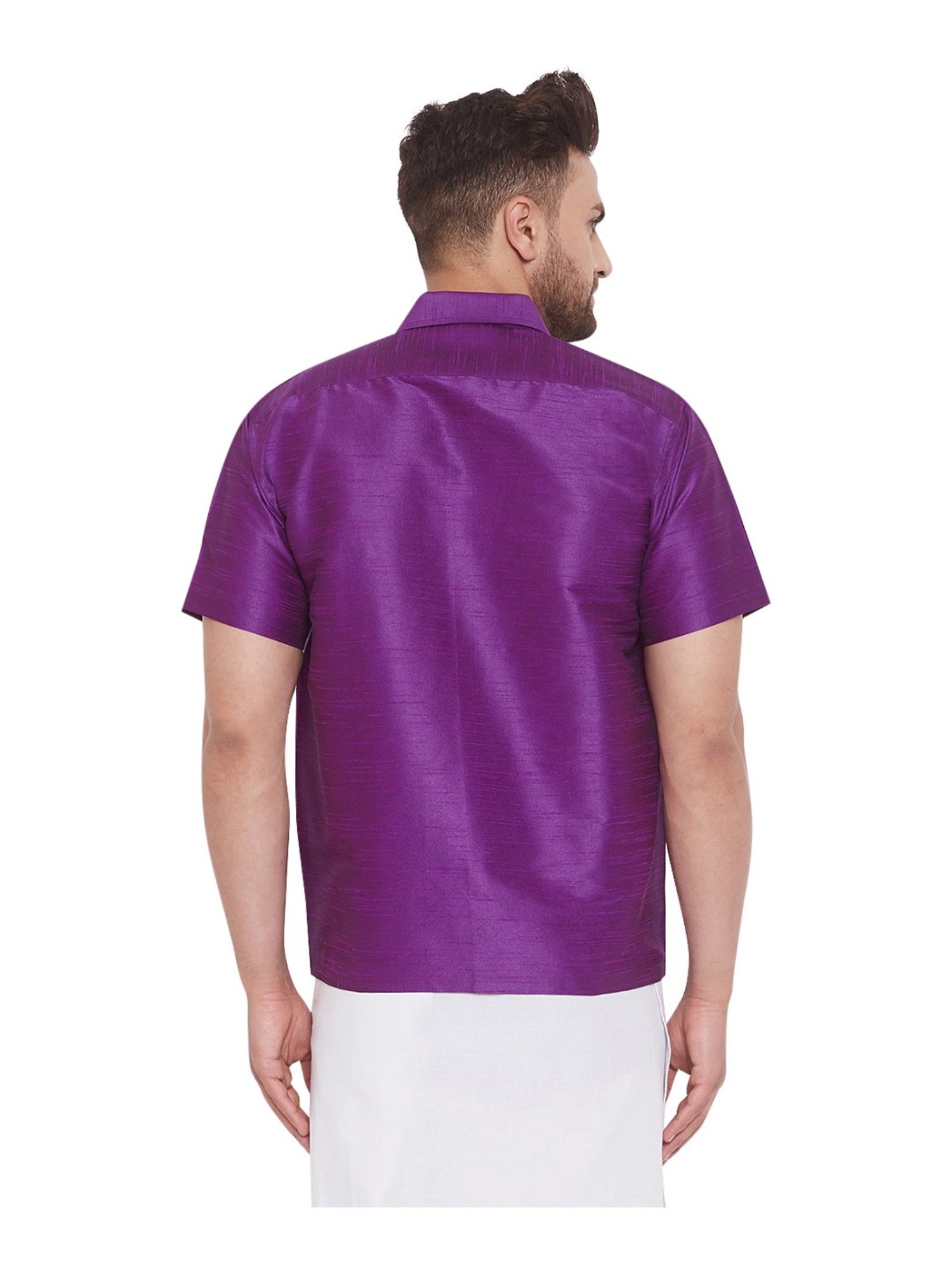 VASTRAMAY Purple Straight Fit Self Pattern Ethnic Shirt