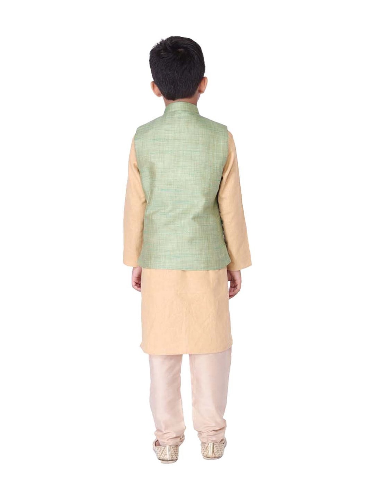 TABARD Kids Beige & Green Cotton Regular Fit Kurta Set