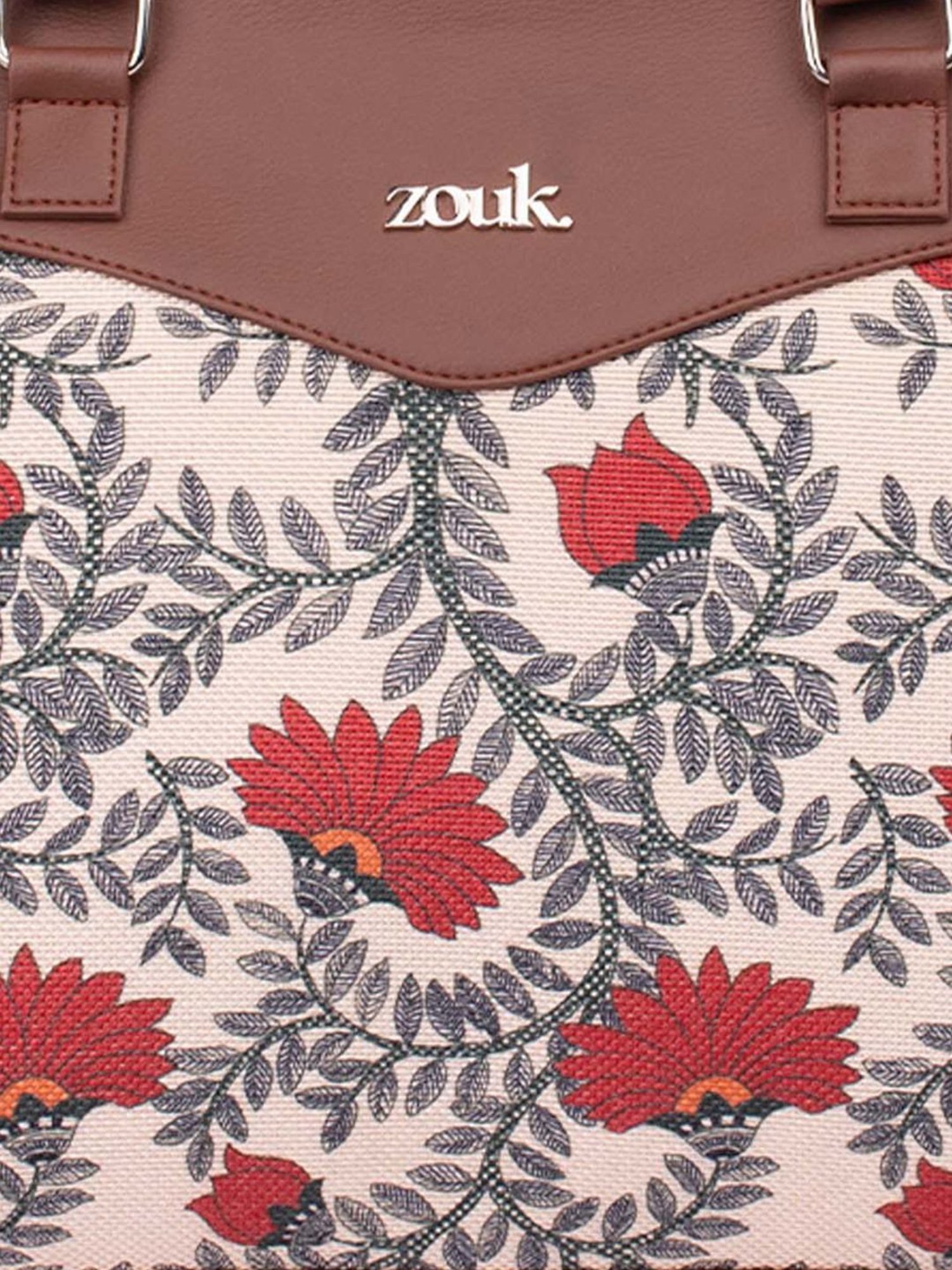 Zouk Nawabi Couture Beige & Red Jute Printed Tote Handbag