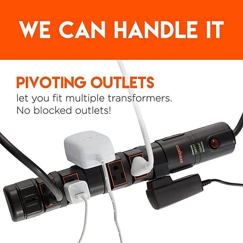 Power Strip Surge Protector with 8 RotatingOutlets Cable Management Flat Plug amp Fireproof MOV 2160 Joules of Surge Protection Expand Outlet Capacity amp Keep Your Gear Safe